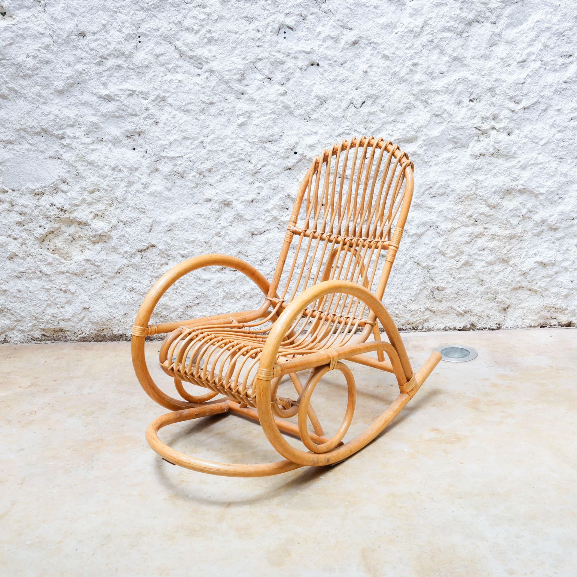 Vintage French Bamboo Rocking Chair, circa 1960 In Good Condition In Barcelona, Barcelona