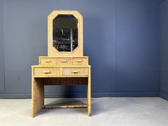 Vintage französisch Bambus Waschtisch mit Spiegel, 1960er