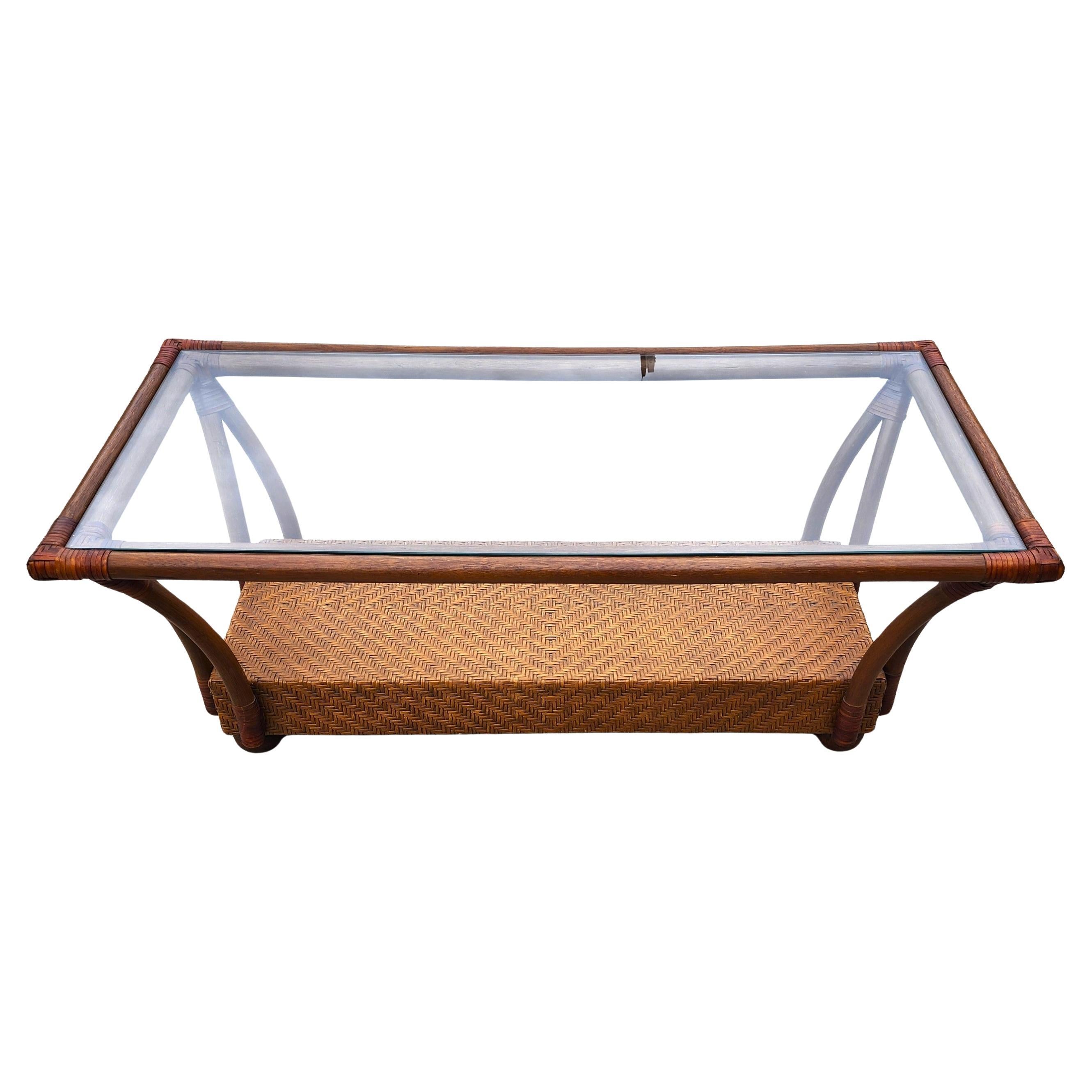 Vintage French Bamboo Wicker Coffee Table