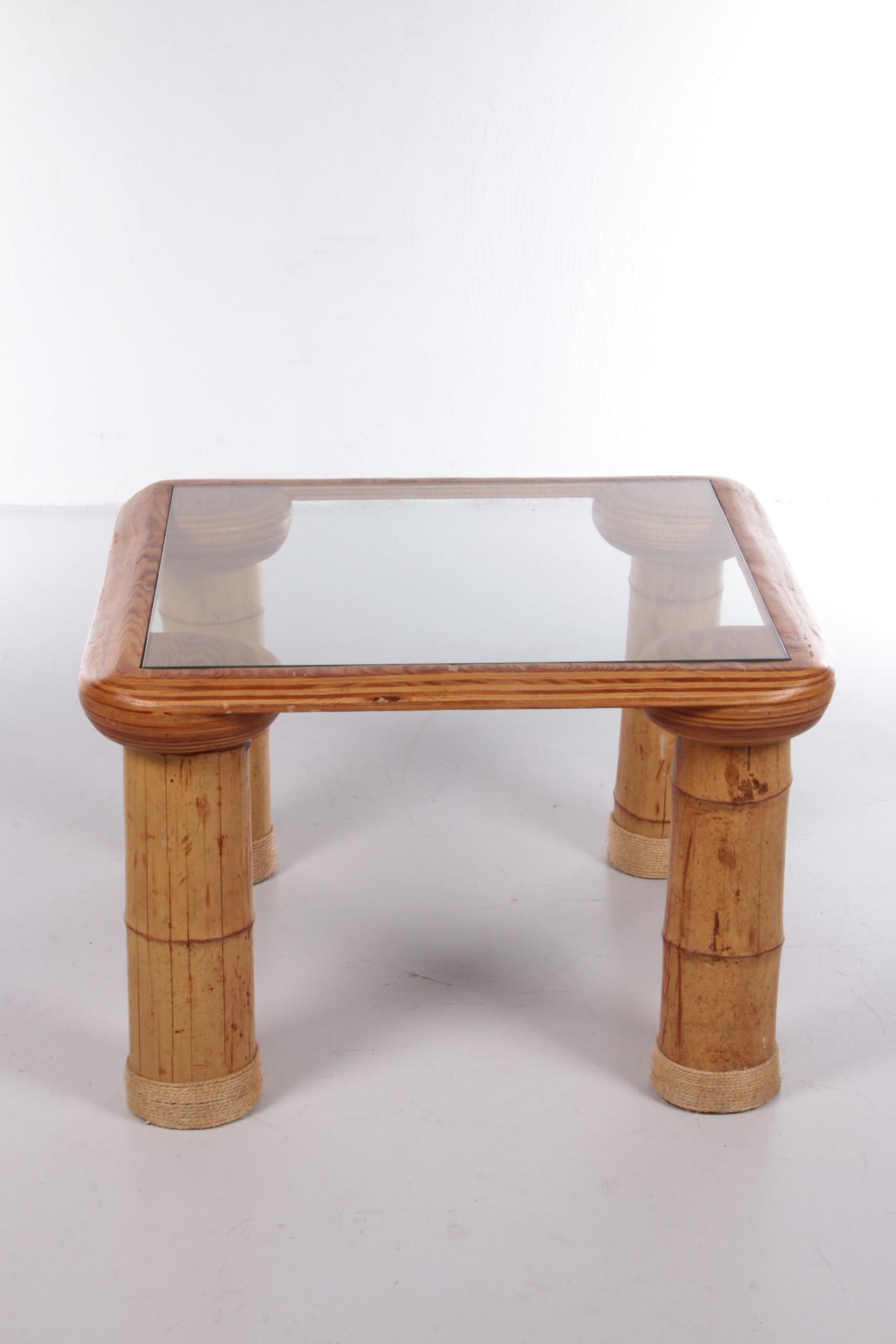 Vintage French Bamboo with Glass Coffee Table, 1970s In Good Condition For Sale In Oostrum-Venray, NL