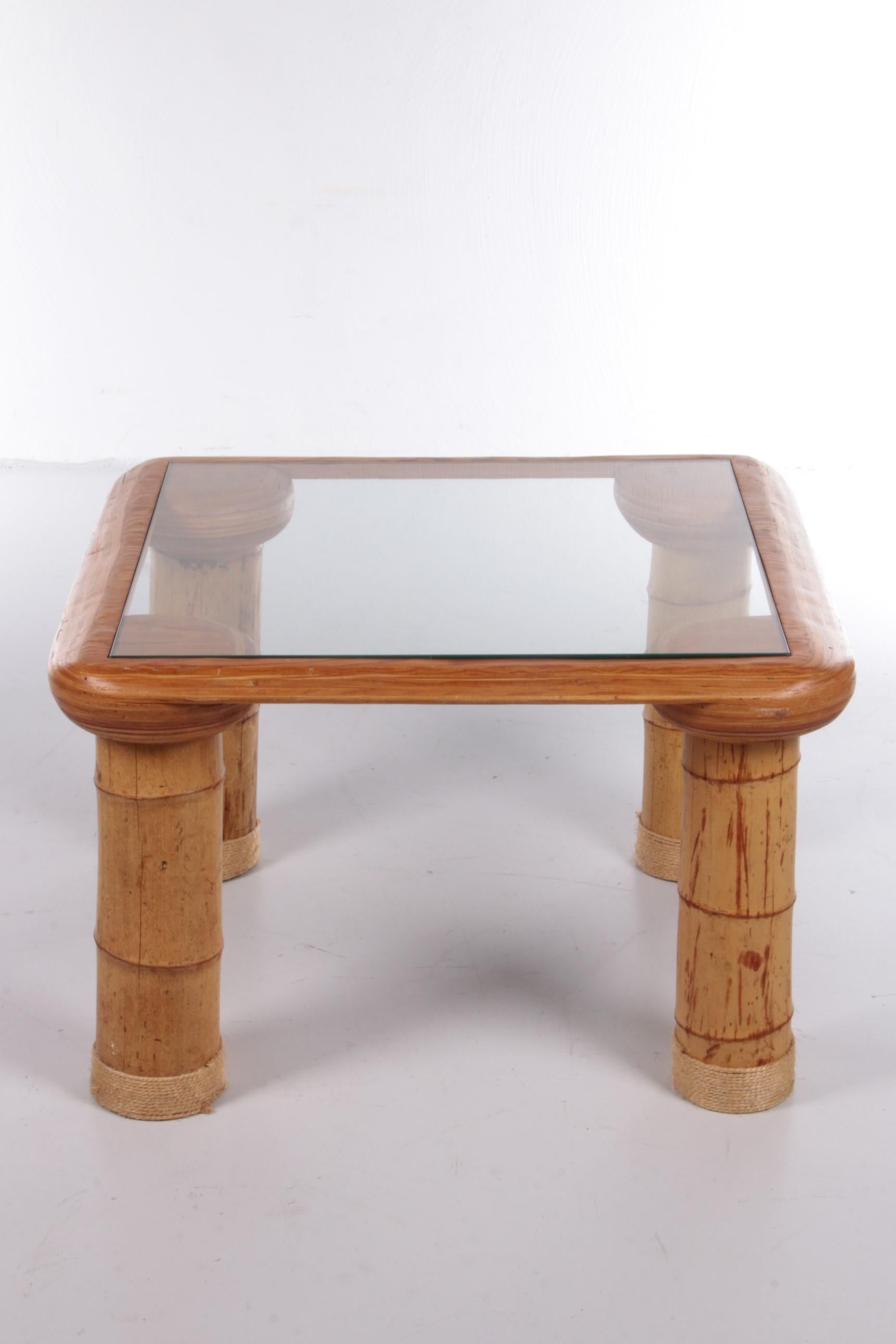 Late 20th Century Vintage French Bamboo with Glass Coffee Table, 1970s For Sale