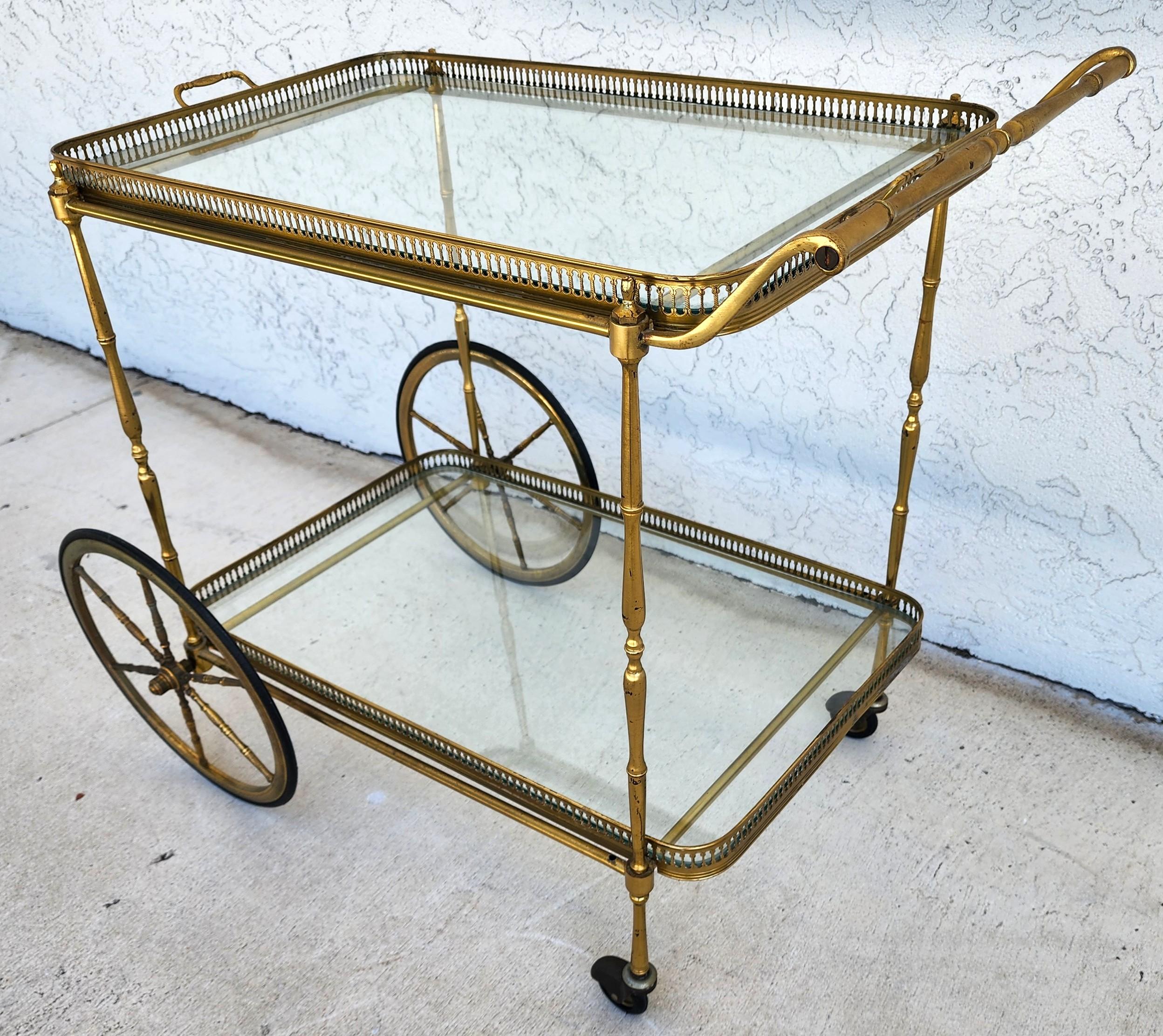 Vintage French Bar Serving Tea Cart with Serving Tray For Sale 5