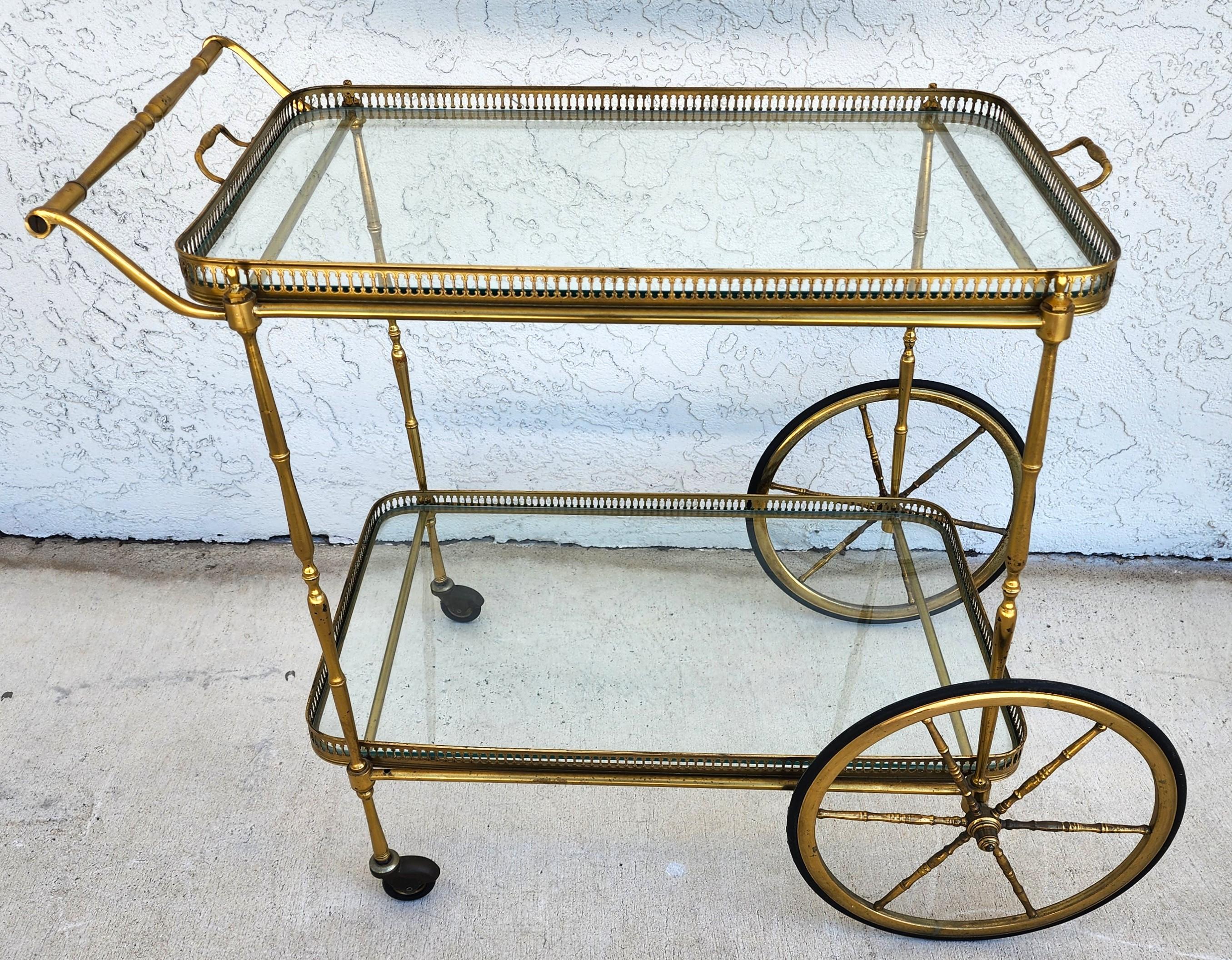 Vintage French Bar Serving Tea Cart with Serving Tray For Sale 11