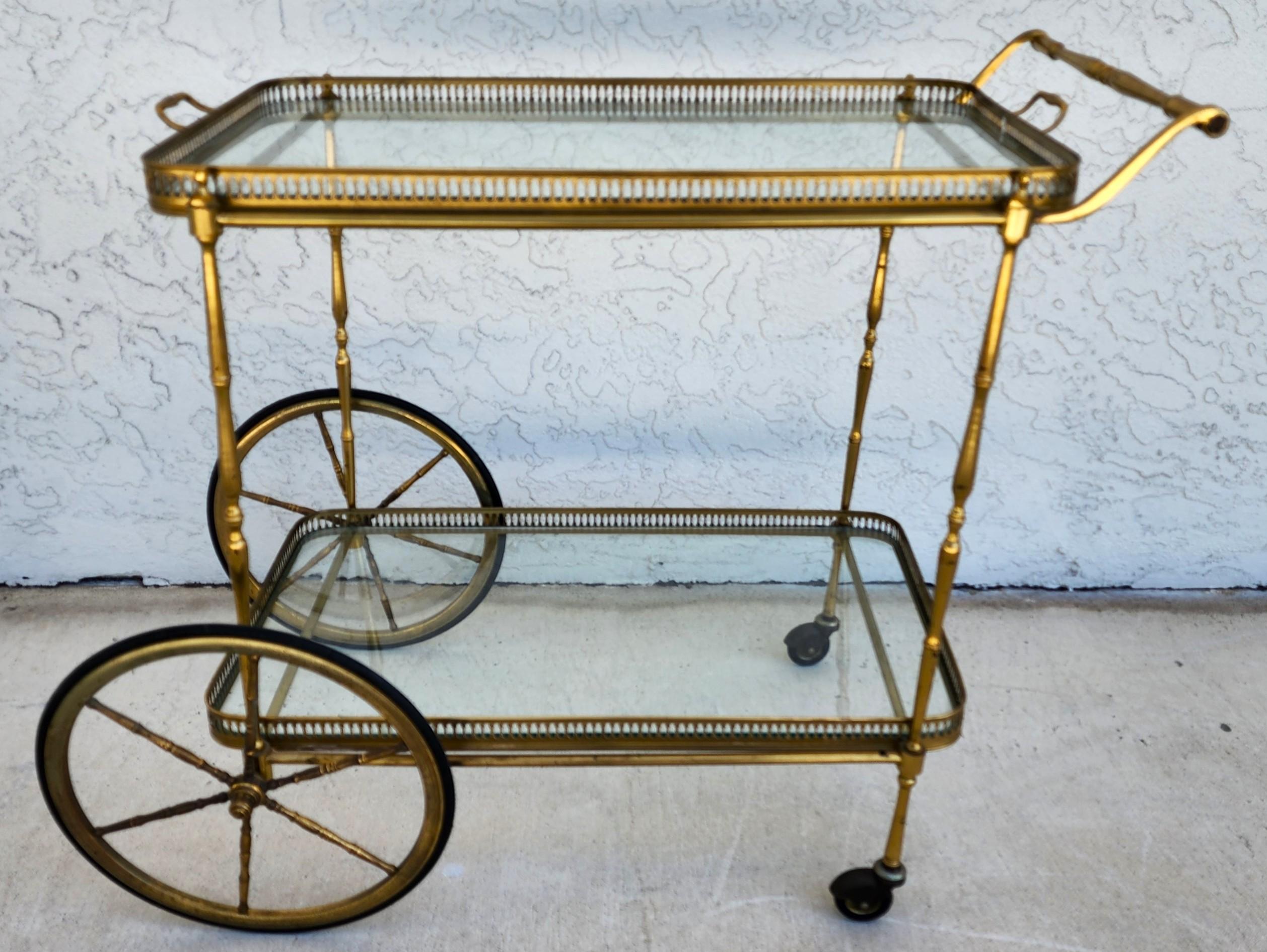 Late 20th Century Vintage French Bar Serving Tea Cart with Serving Tray For Sale