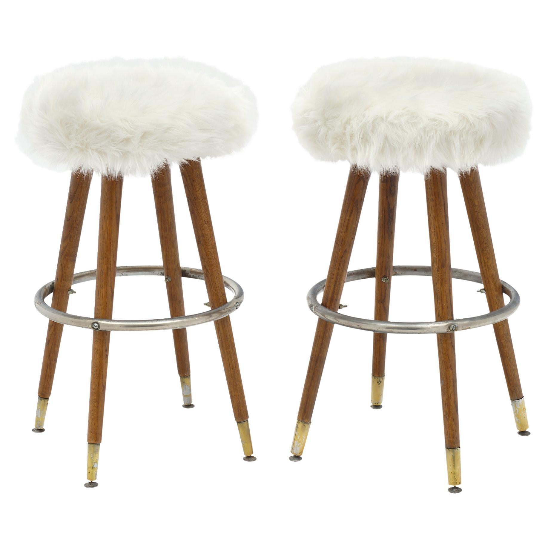 Vintage French Bar Stools For At, Fur Covered Bar Stools