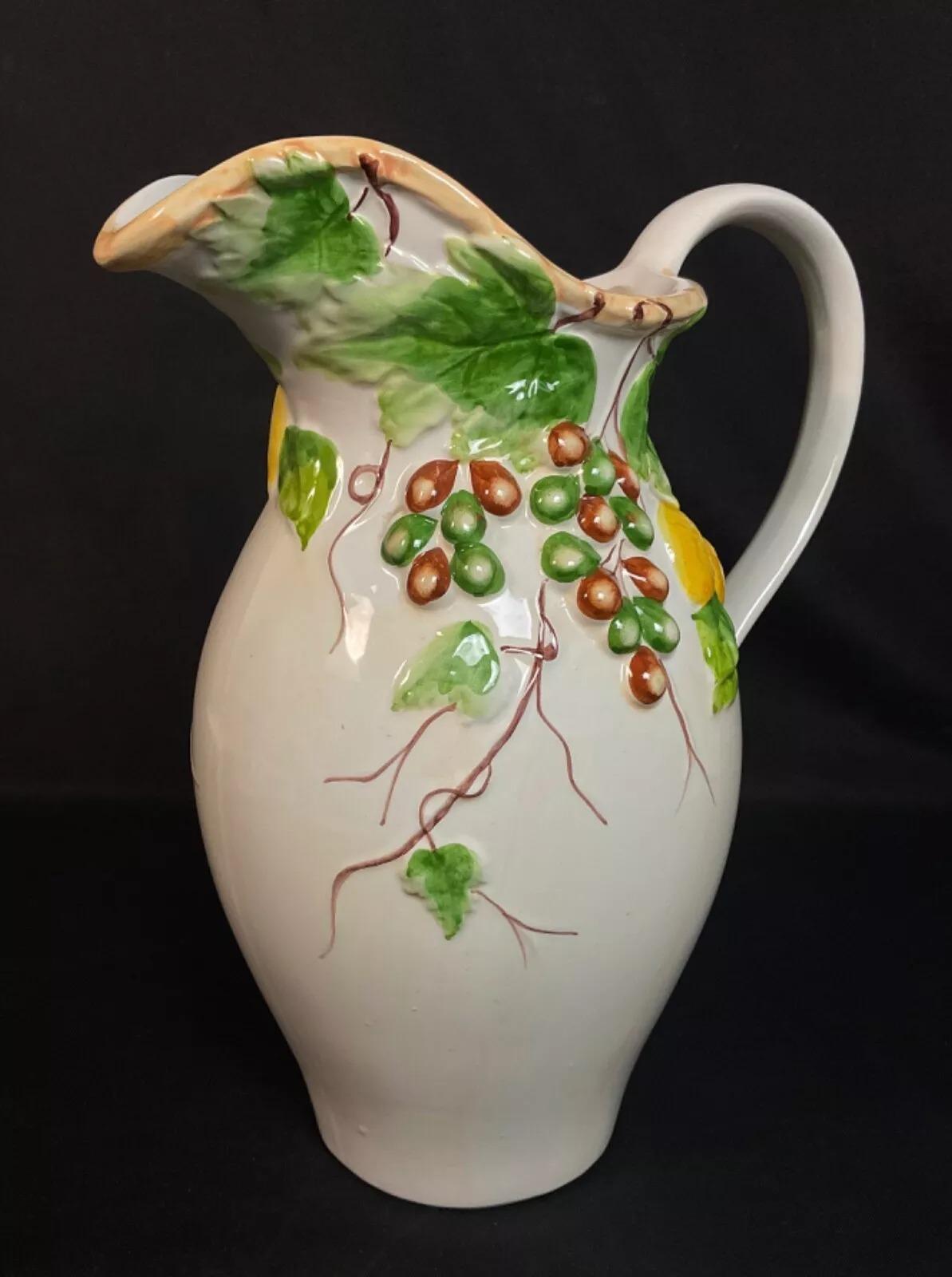 19th Century Vintage French Barbotine Earthenware Basin & Jug Set - 2Y587 For Sale