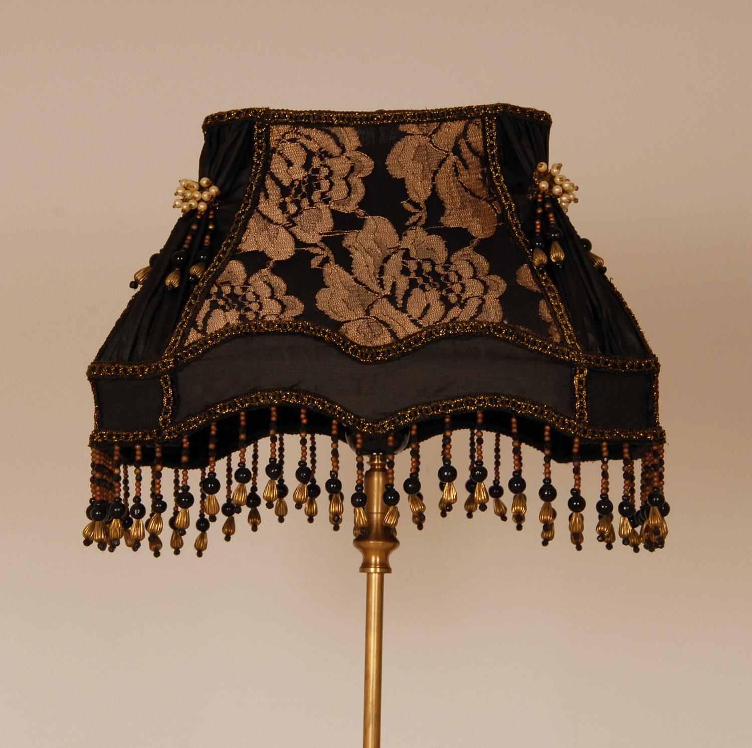 Hand-Crafted Vintage French Baroque Lamp Fringed Beaded 1970s Gold and Black For Sale