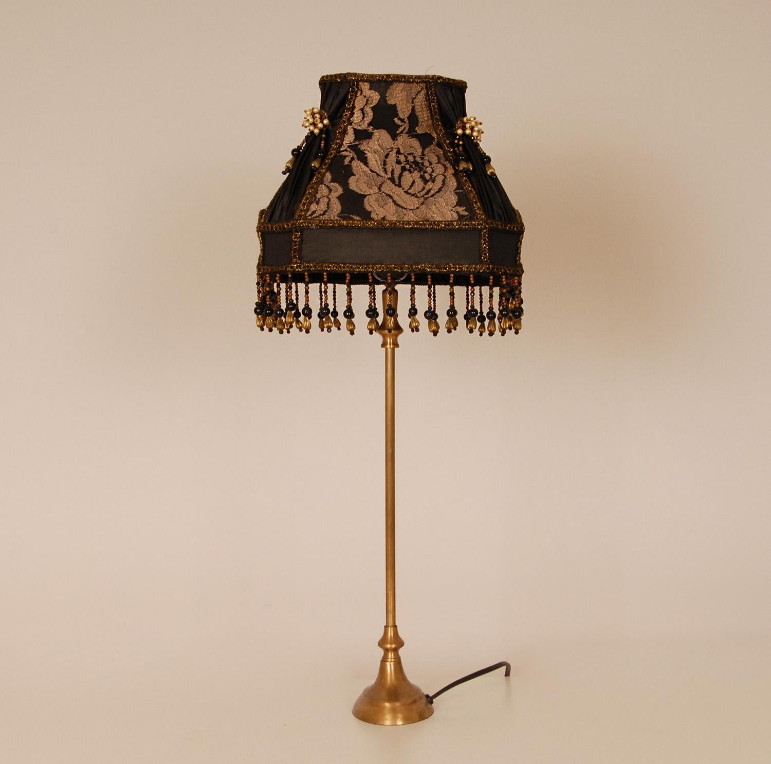Late 20th Century Vintage French Baroque Lamp Fringed Beaded 1970s Gold and Black For Sale
