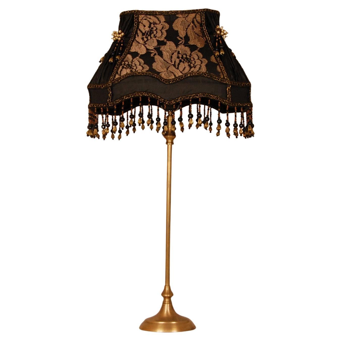 Vintage French Baroque Lamp Fringed Beaded 1970s Gold and Black