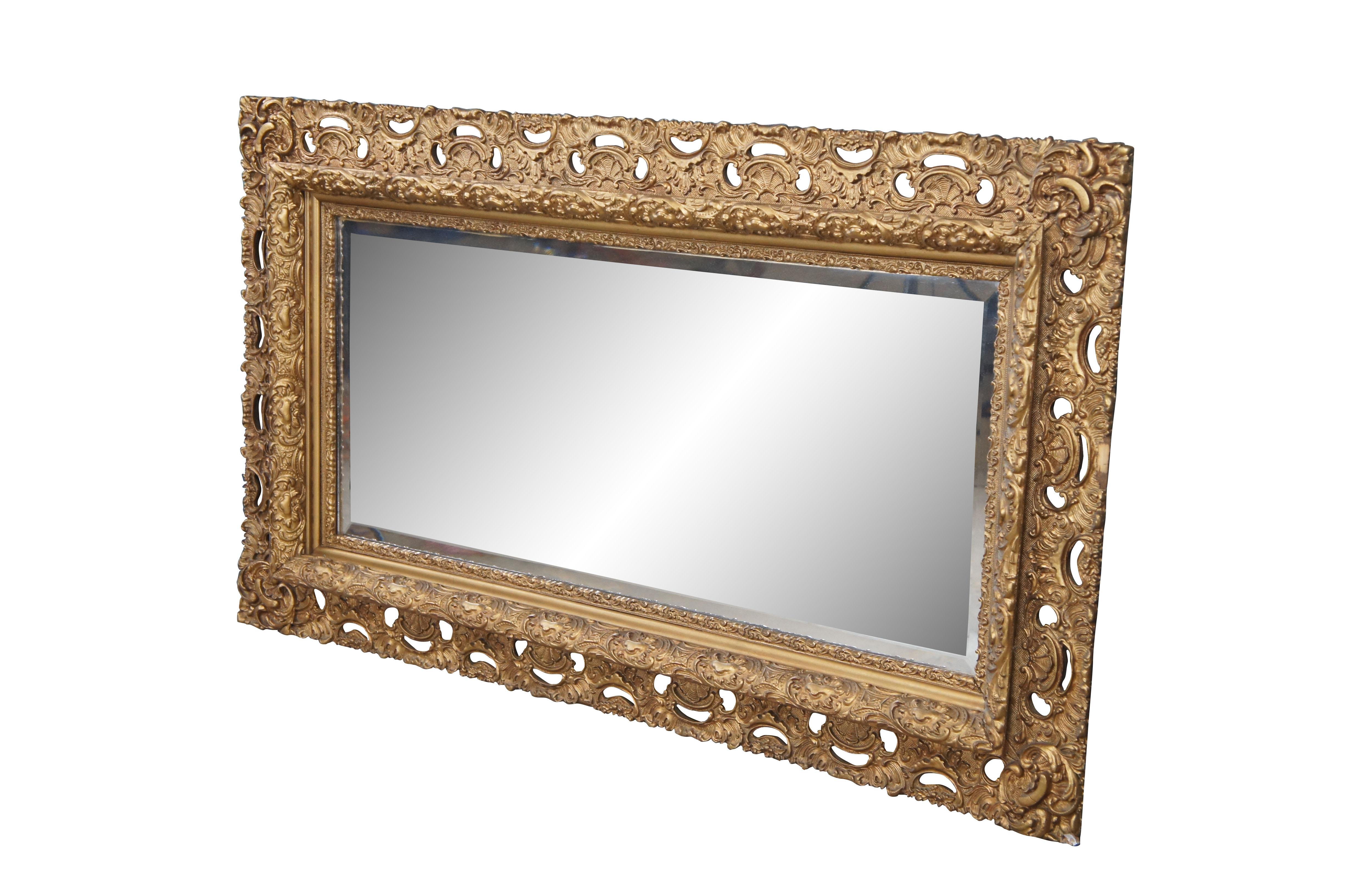 Barocco Specchio d'epoca francese barocco rococò, dorato, con trafori d'acanto e smussato, 52