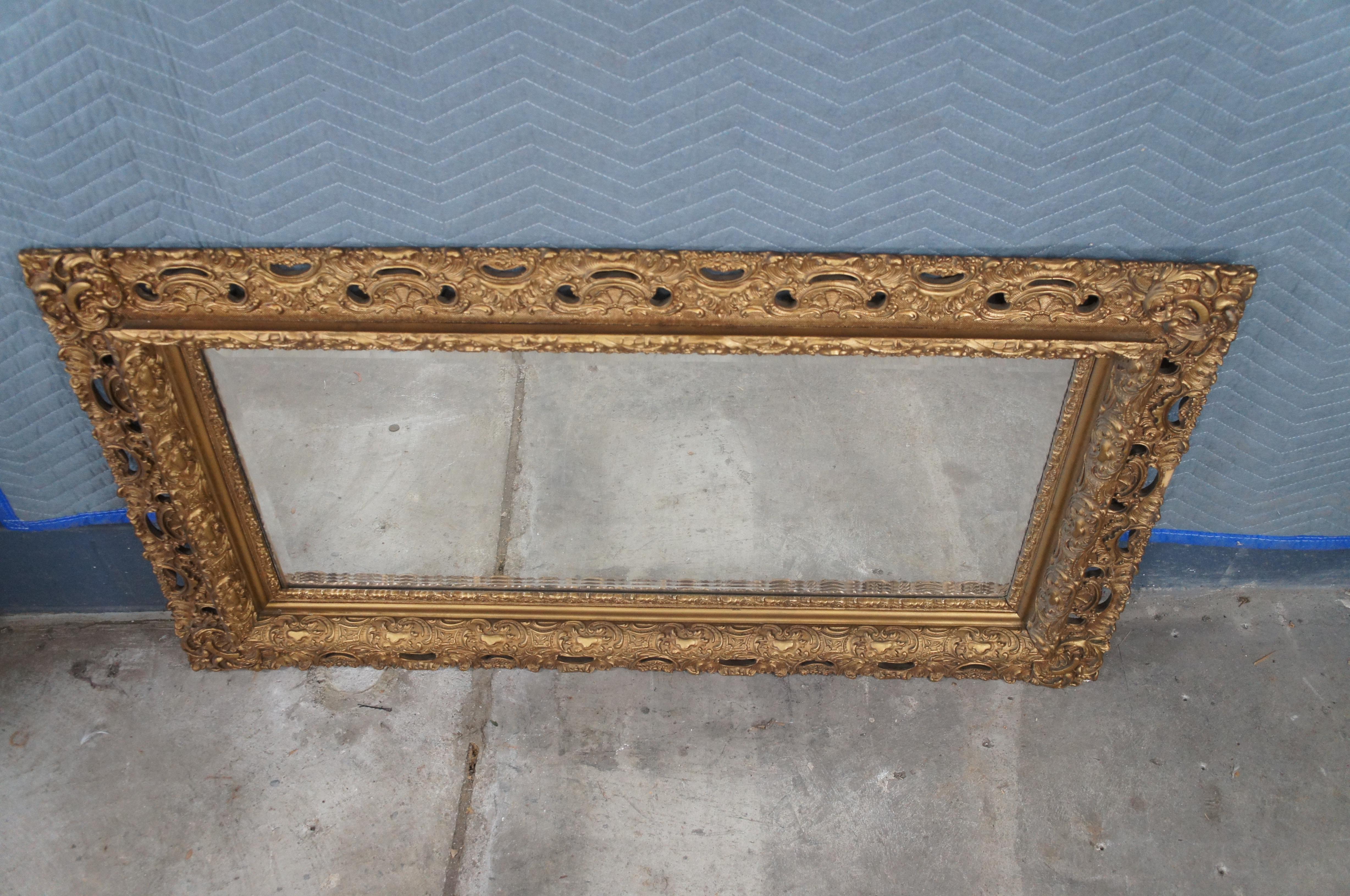 Smussato Specchio d'epoca francese barocco rococò, dorato, con trafori d'acanto e smussato, 52