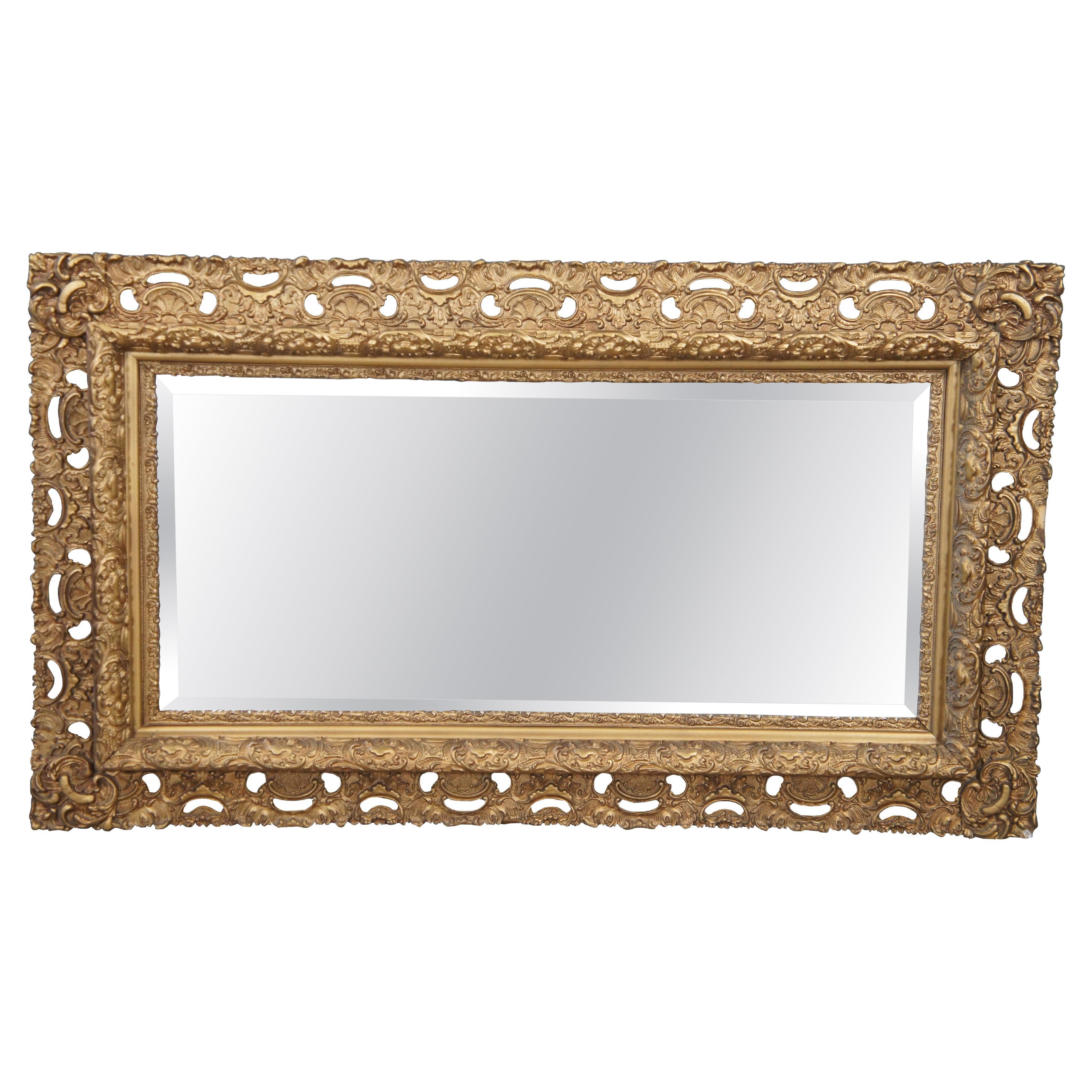 Vintage French Baroque Rococo Gold Gilt Pierced Acanthus Beveled Mirror 52"