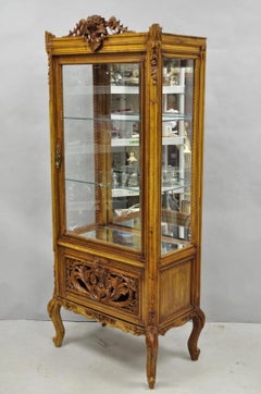 Vintage French Baroque Style Carved Wood & Glass Curio China Display Cabinet