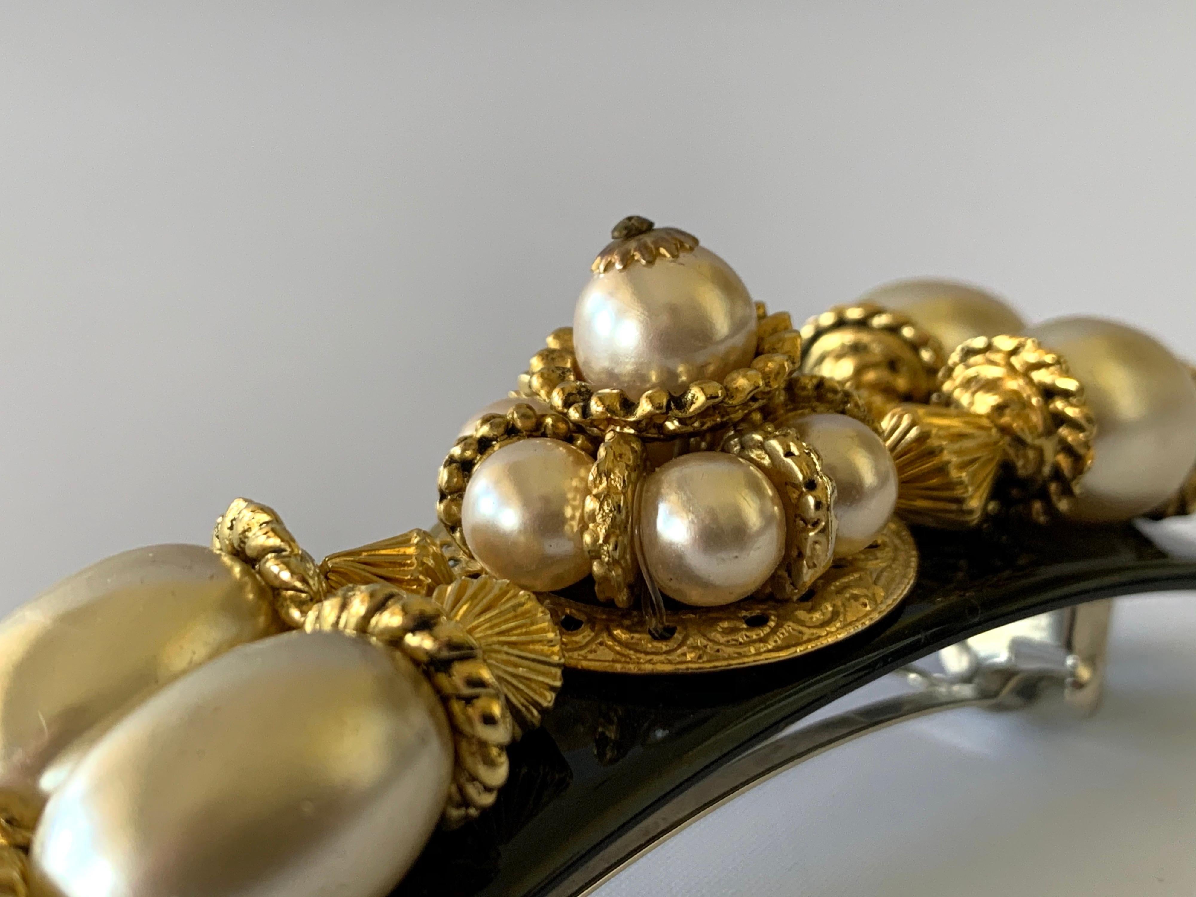 Women's Vintage French Baroque Style Gold and Pearl Hair Barrette 