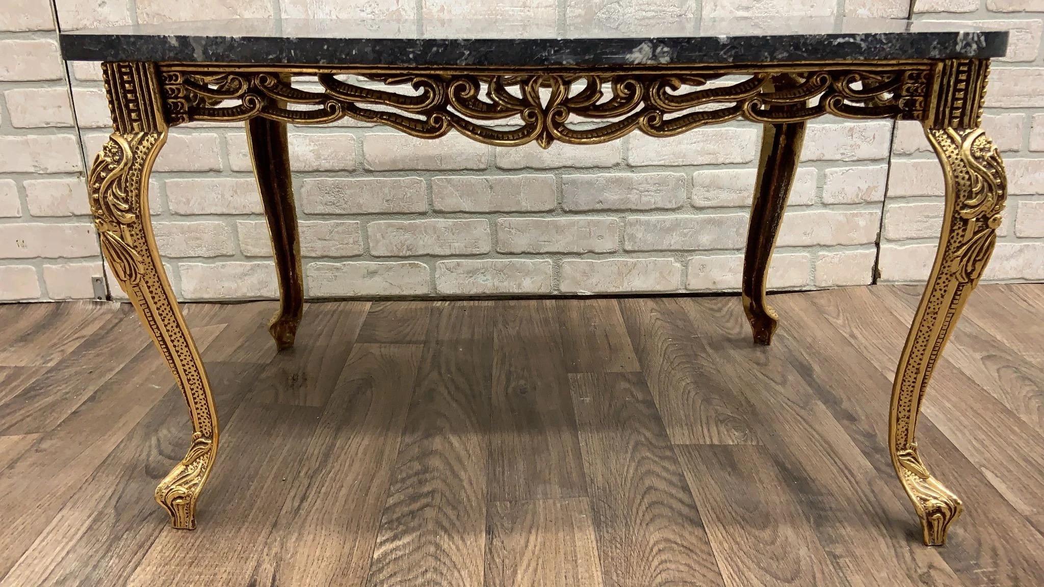 Vintage French Baroque Style Ornate Gilt-Bronze Base Marble Top Coffee Table wit For Sale 6