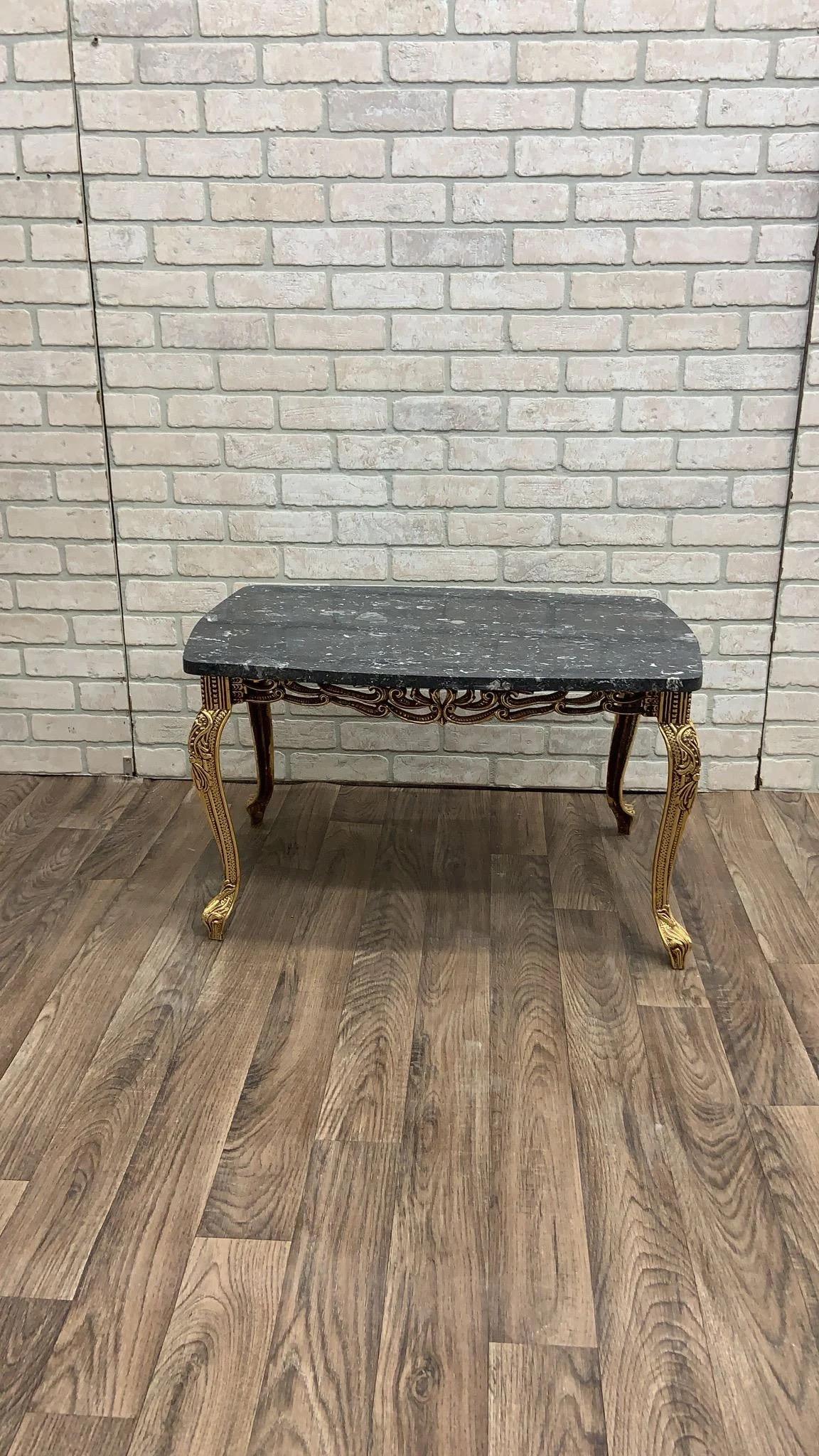 20th Century Vintage French Baroque Style Ornate Gilt-Bronze Base Marble Top Coffee Table wit For Sale