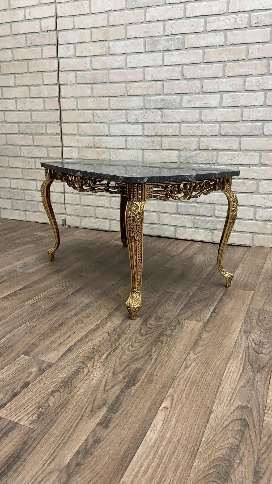 Vintage French Baroque Style Ornate Gilt-Bronze Base Marble Top Coffee Table wit For Sale 2