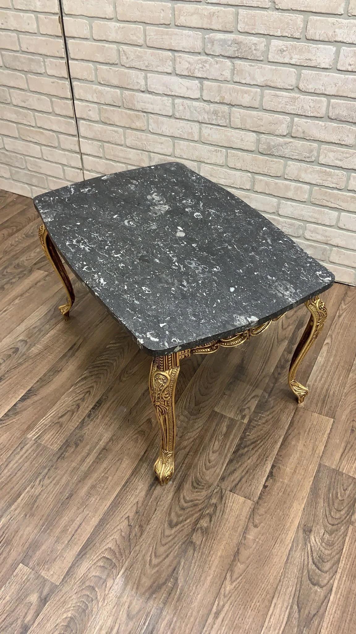 Vintage French Baroque Style Ornate Gilt-Bronze Base Marble Top Coffee Table wit For Sale 3