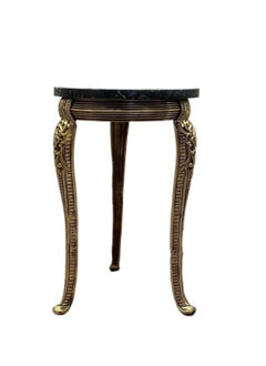 Vintage French Baroque Style Ornate Gilt-Bronze Round Marble Top Side Table