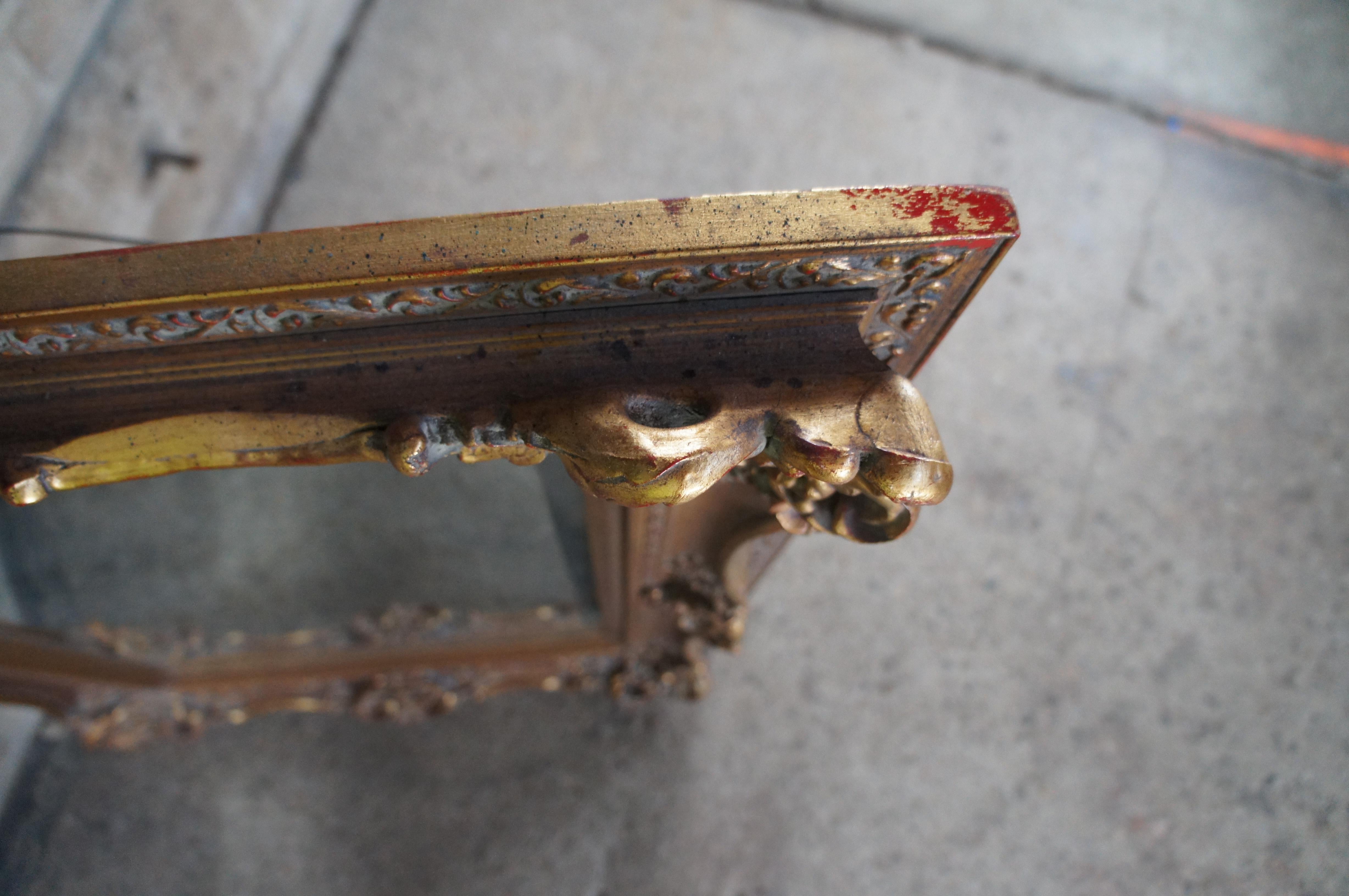 Vintage French Baroque Style Rectangular Gold Beveled Wall Over Mantel Mirror 7