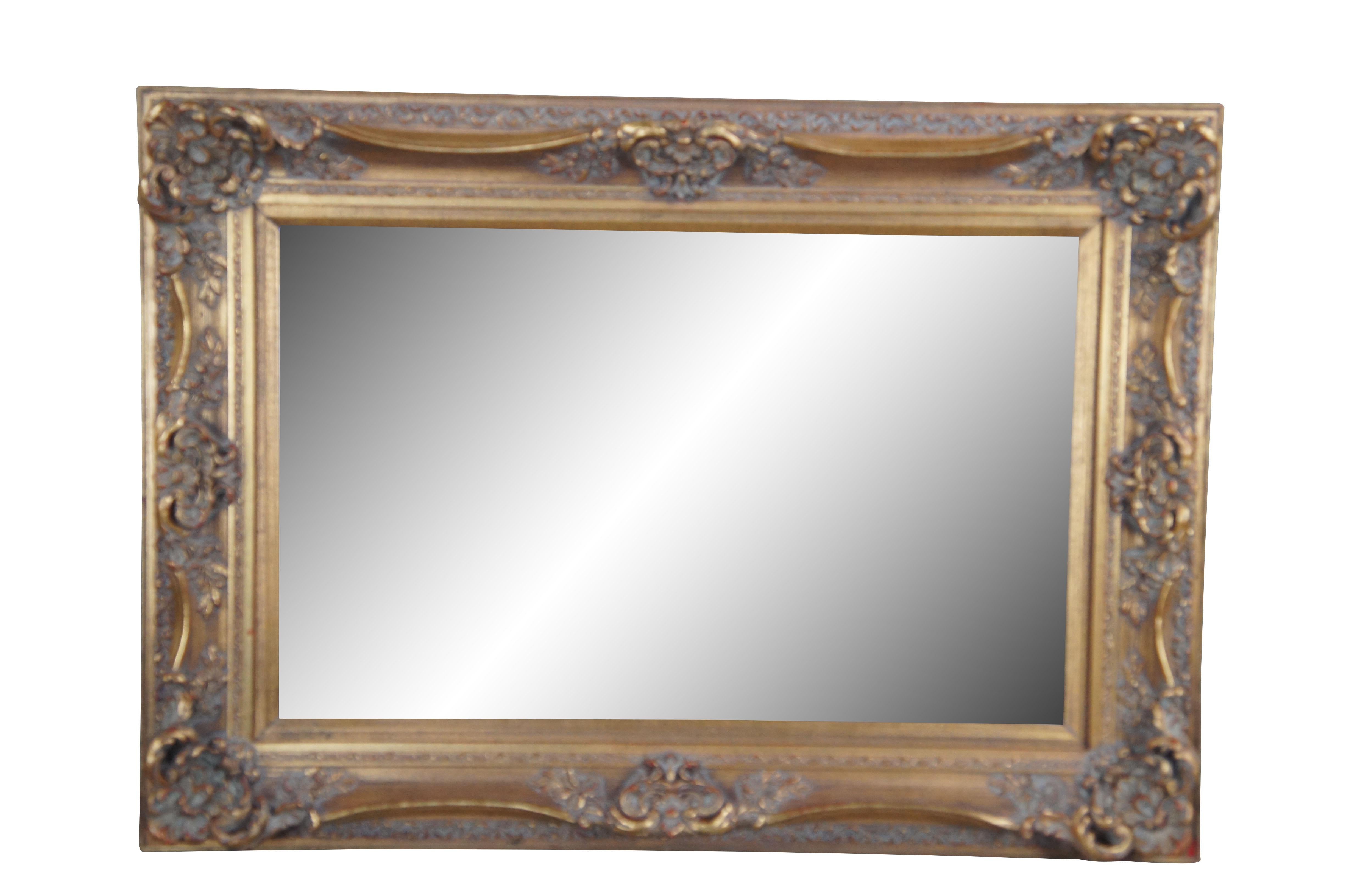 Vintage French Baroque Style Rectangular Gold Beveled Wall Over Mantel Mirror In Good Condition In Dayton, OH
