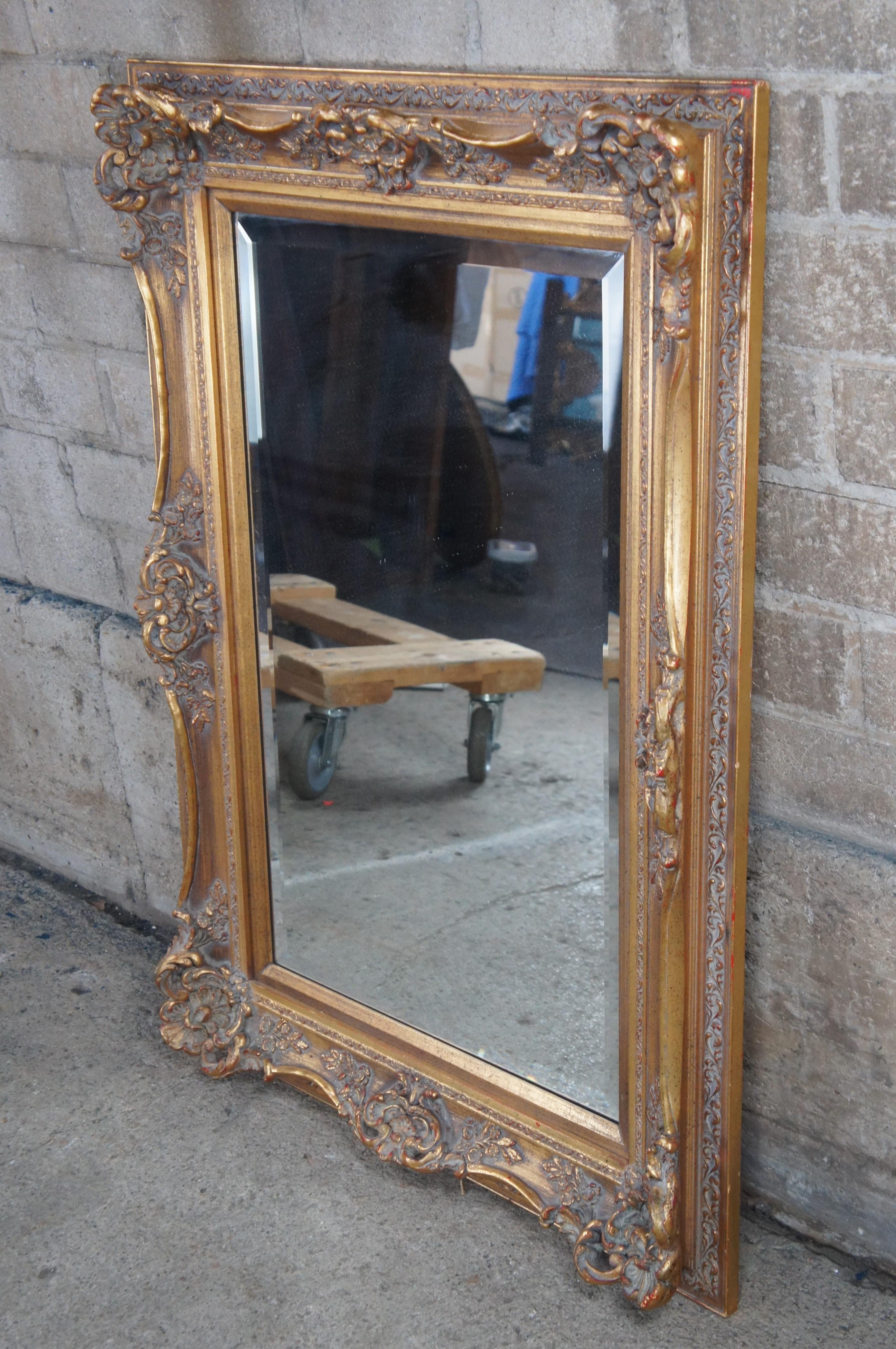 20th Century Vintage French Baroque Style Rectangular Gold Beveled Wall Over Mantel Mirror