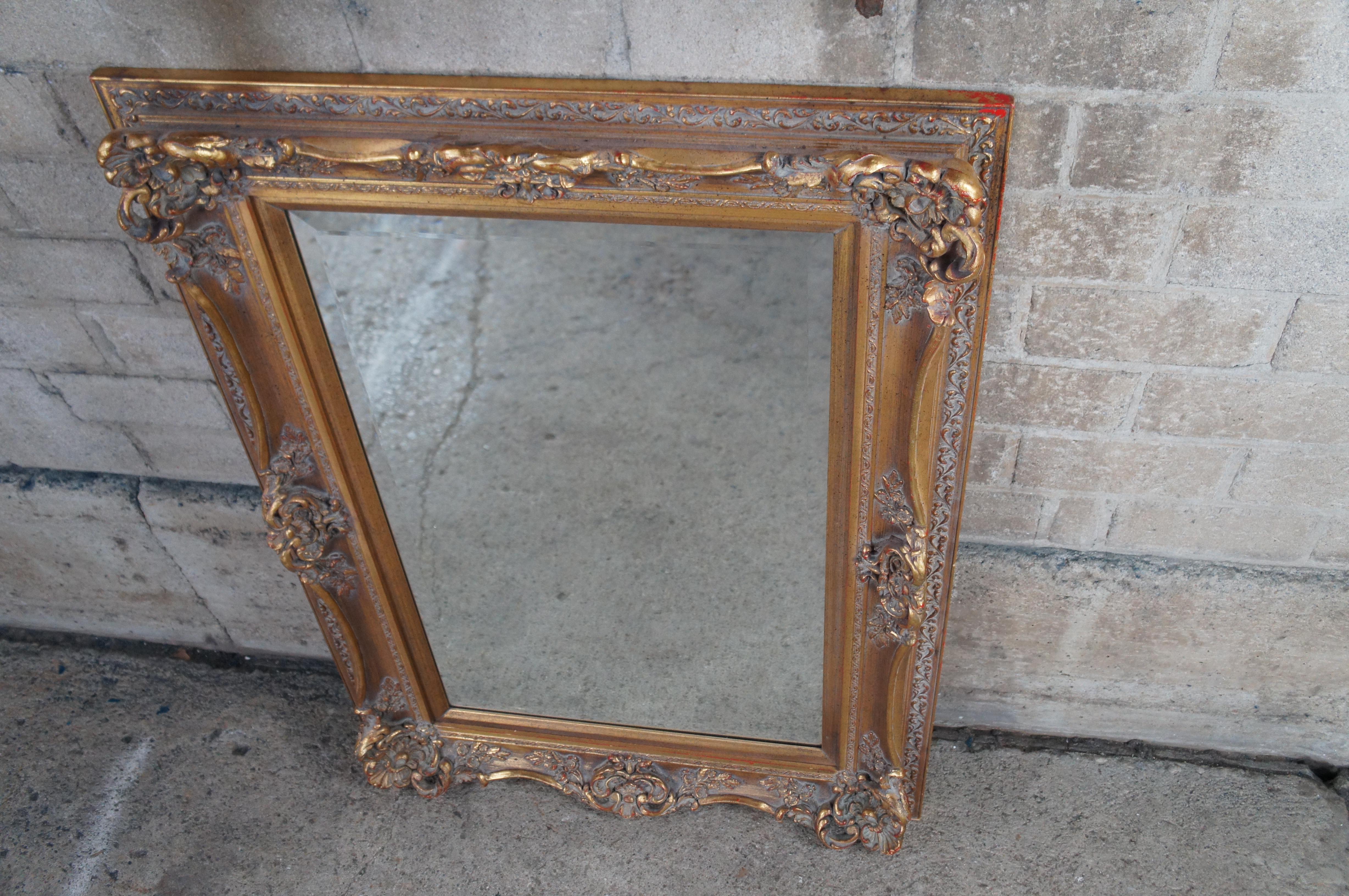 Vintage French Baroque Style Rectangular Gold Beveled Wall Over Mantel Mirror 1