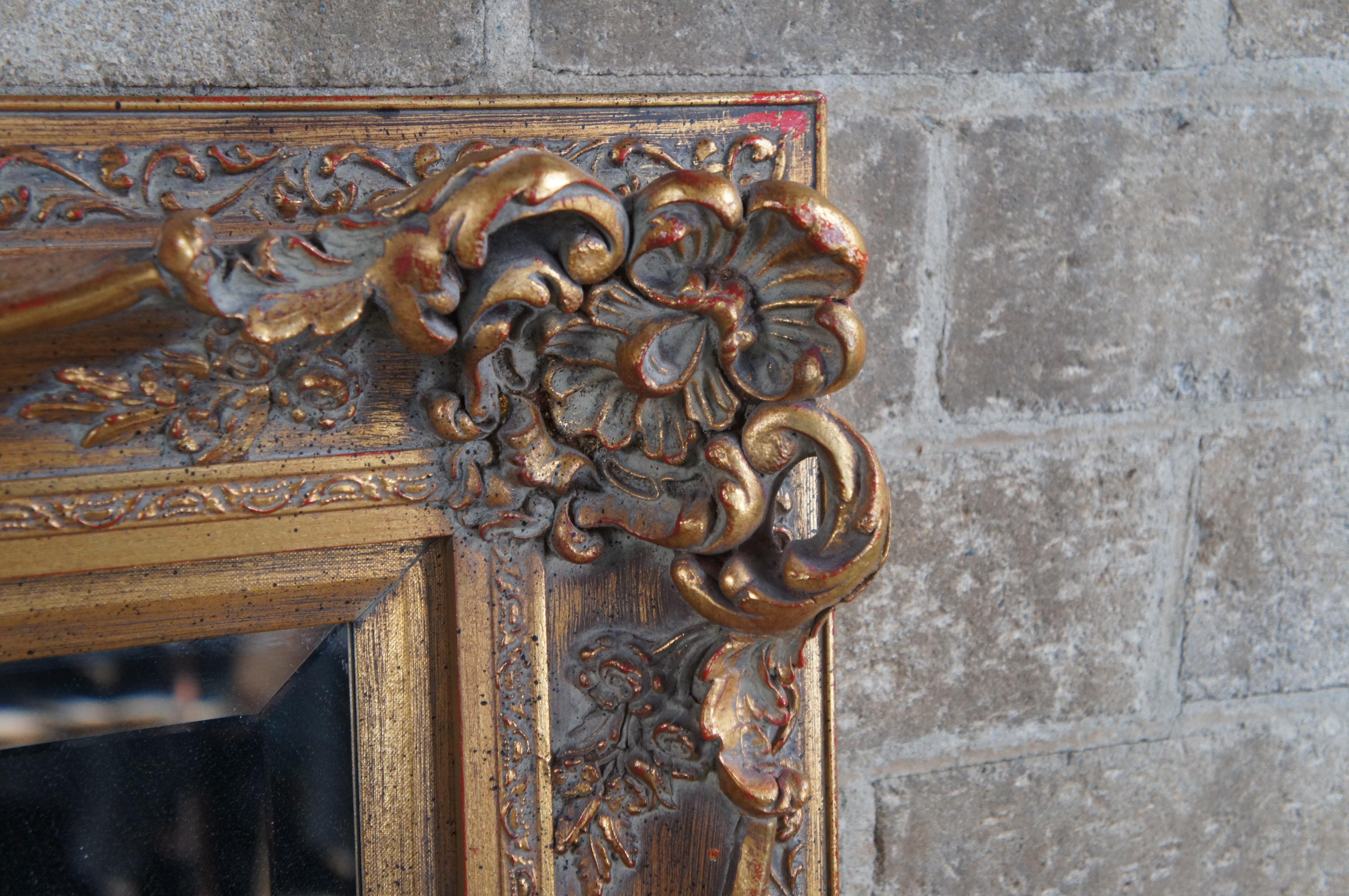 Vintage French Baroque Style Rectangular Gold Beveled Wall Over Mantel Mirror 2