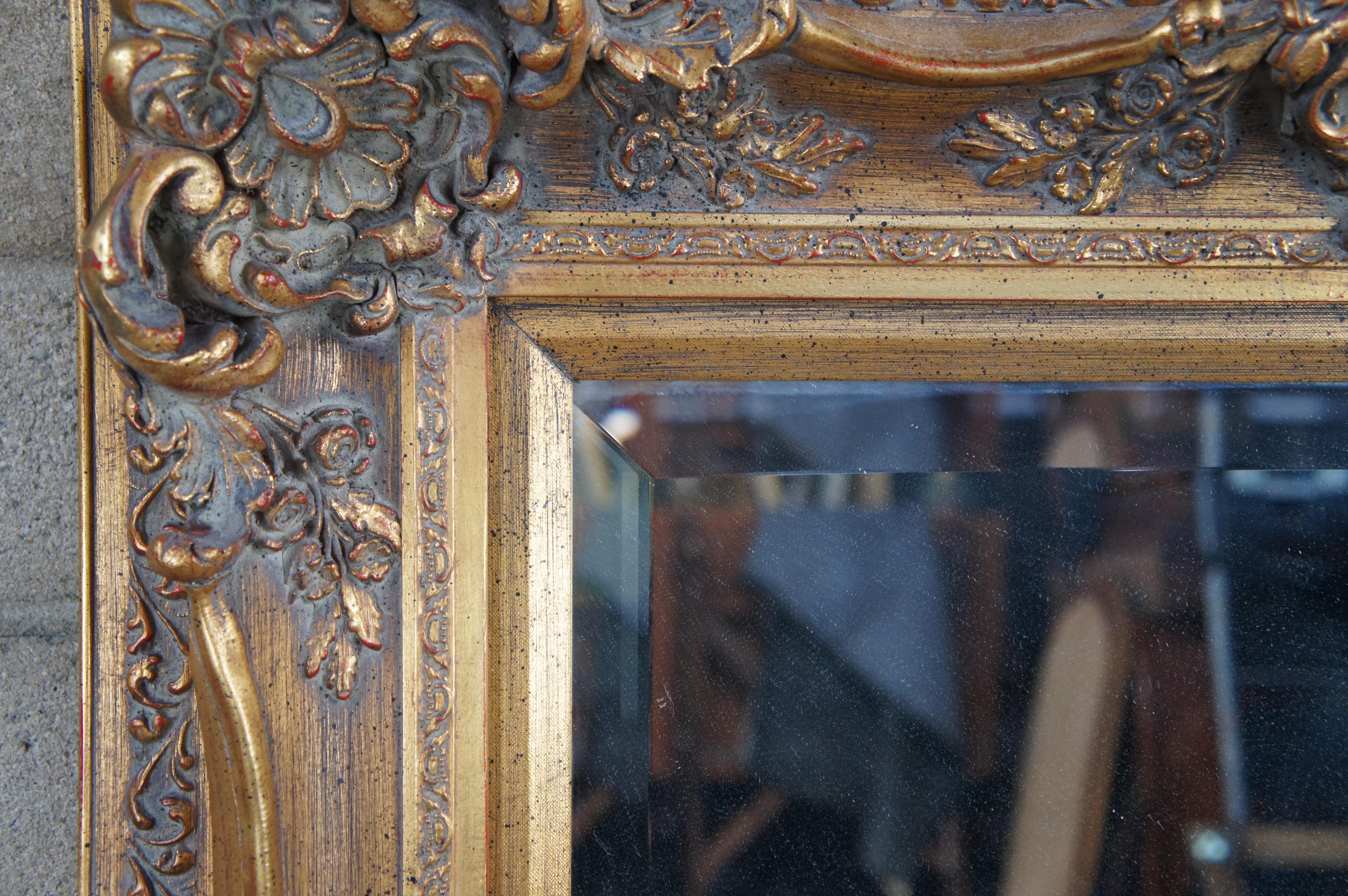 Vintage French Baroque Style Rectangular Gold Beveled Wall Over Mantel Mirror 3