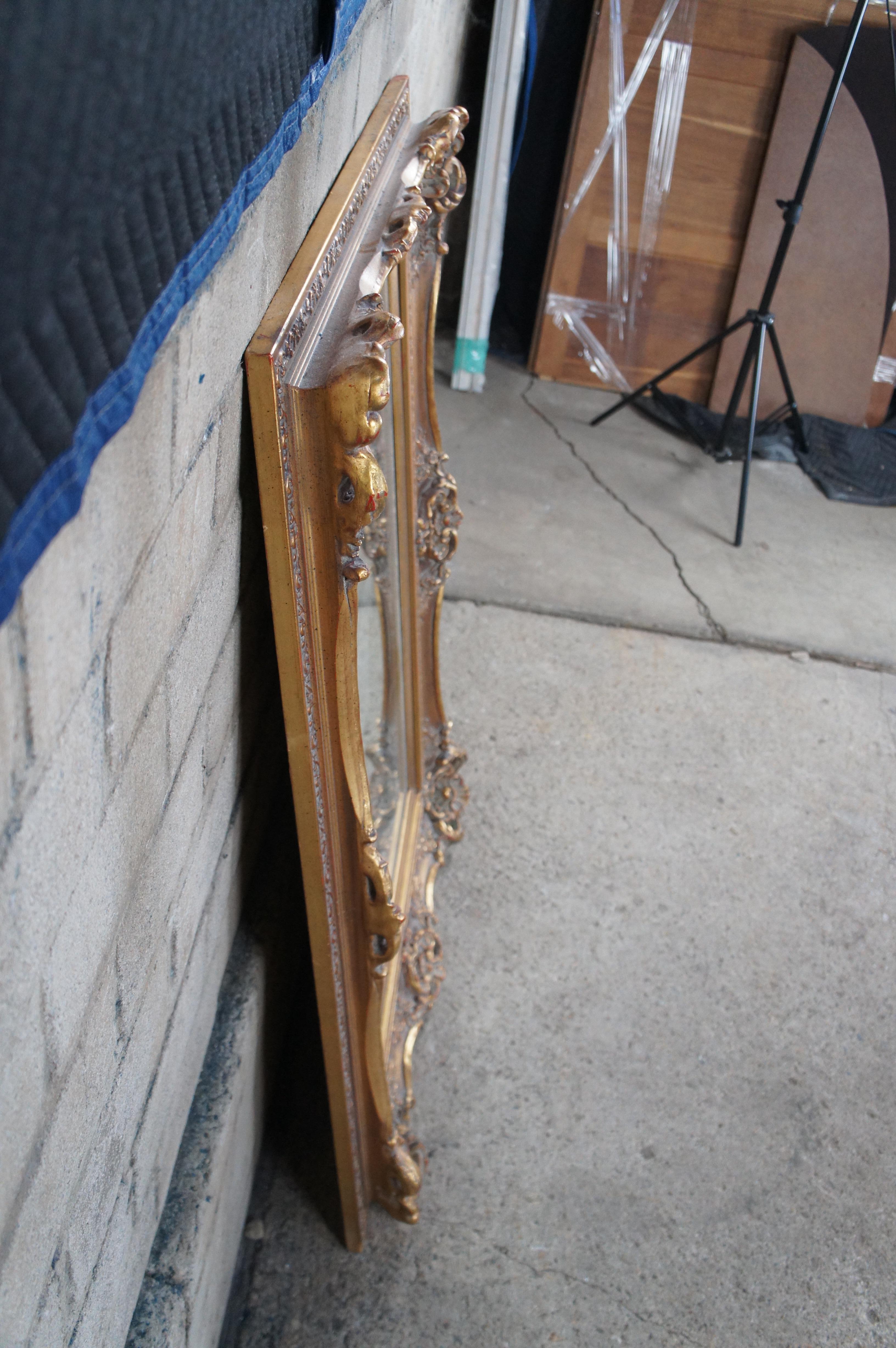 Vintage French Baroque Style Rectangular Gold Beveled Wall Over Mantel Mirror 4
