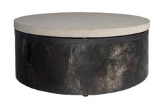 Vintage French Barrel Coffee Table with Limestone Top
