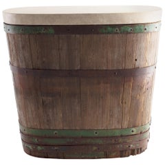 Vintage French Barrell End Table Limestone Top