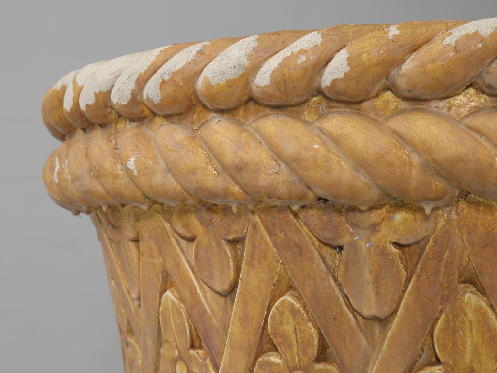 Hand-Crafted Vintage French Basketweave Concrete Planter Extremely Heavy and Survives Winters