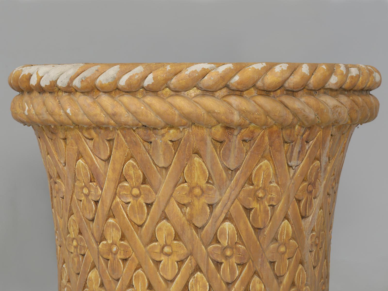 Vintage French Basketweave Concrete Planter Extremely Heavy and Survives Winters In Good Condition In Chicago, IL