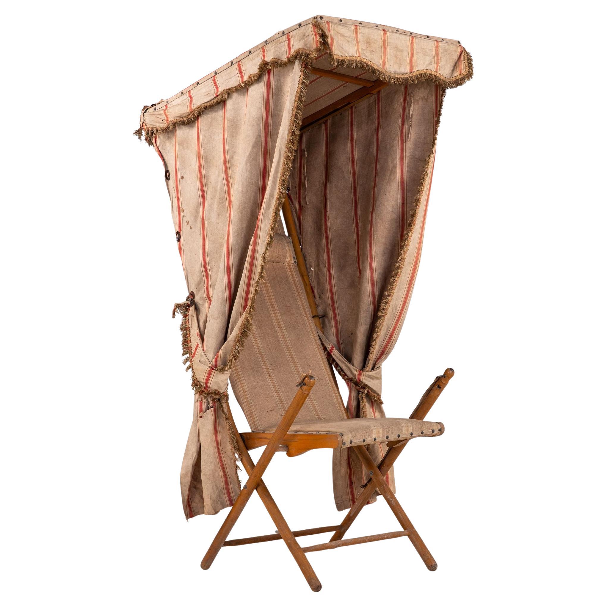 Vintage French Beach Chair with Canopy, Mid 20th C. For Sale
