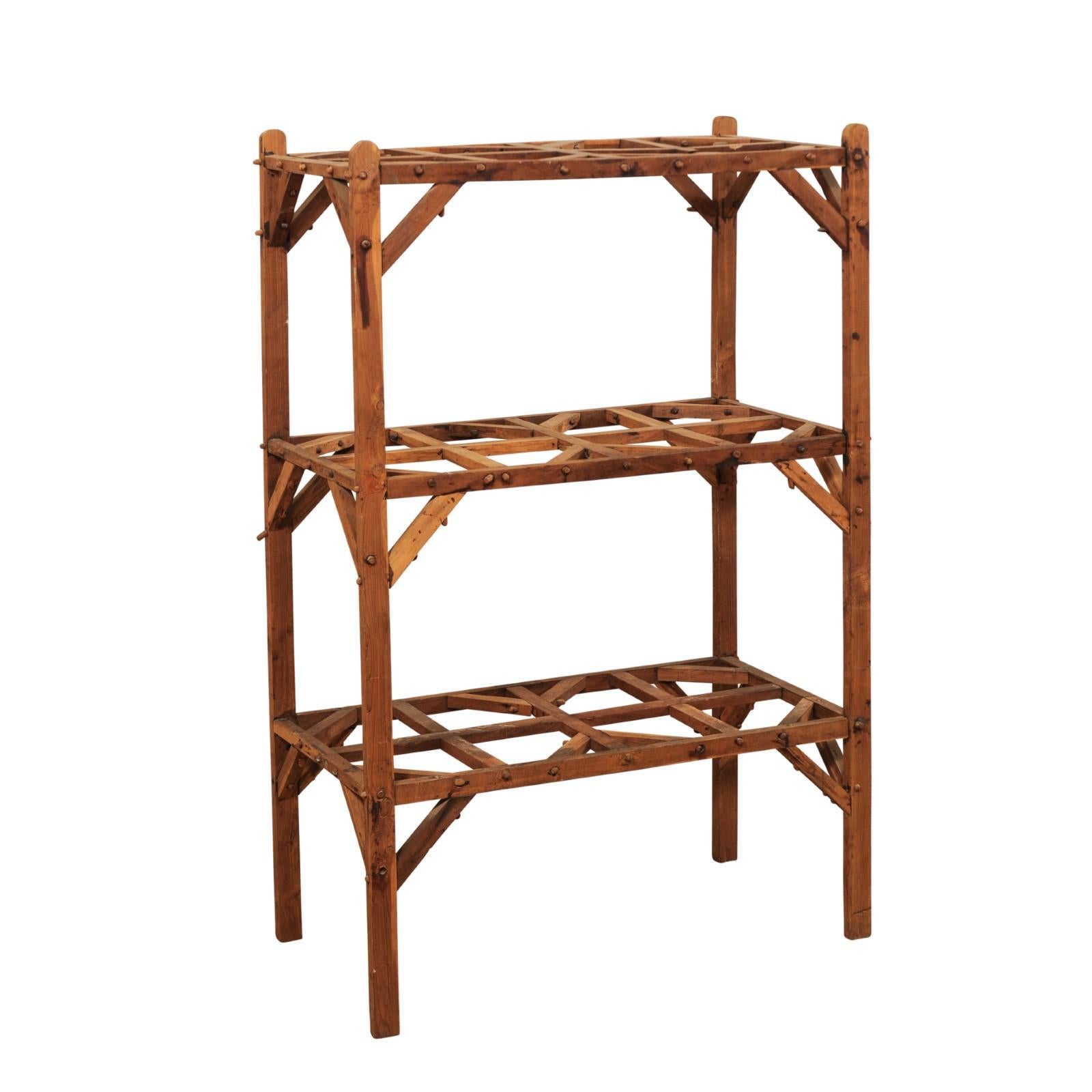 Vintage French Beautifully Crafted Open Wood Shelving Unit