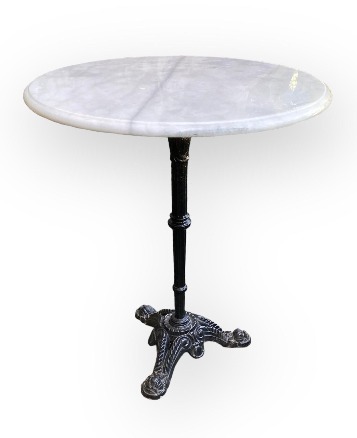 Mid-20th Century Vintage French Beaux Arts Style Cast Iron Marble Top Bistro Dining Table 
