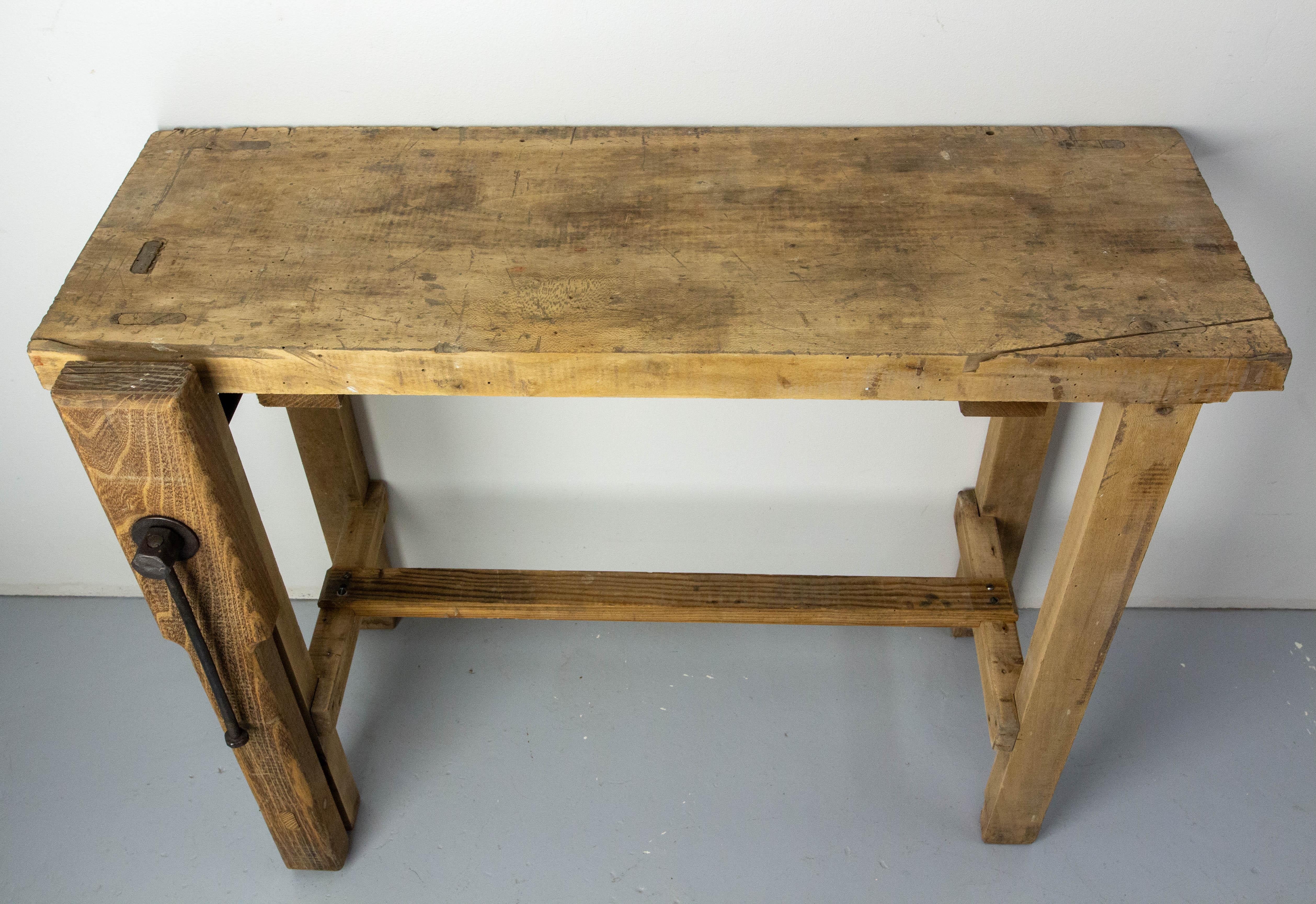 20th Century Vintage French Beech Carpenter's Work Table or Console c 1950 For Sale