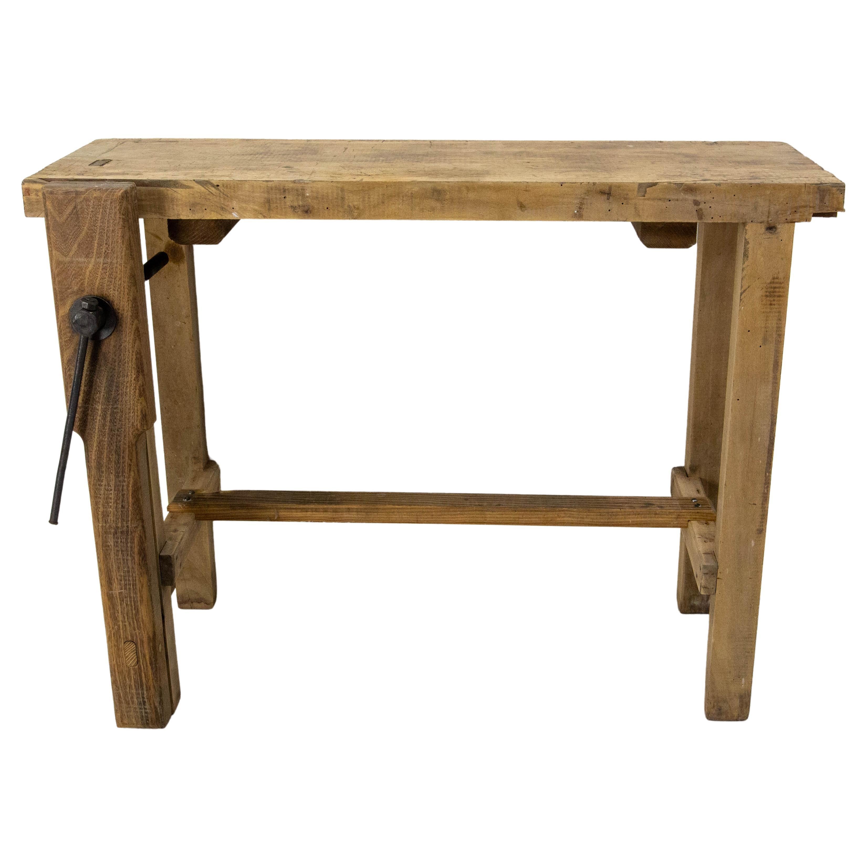 Vintage French Beech Carpenter's Work Table or Console c 1950 For Sale