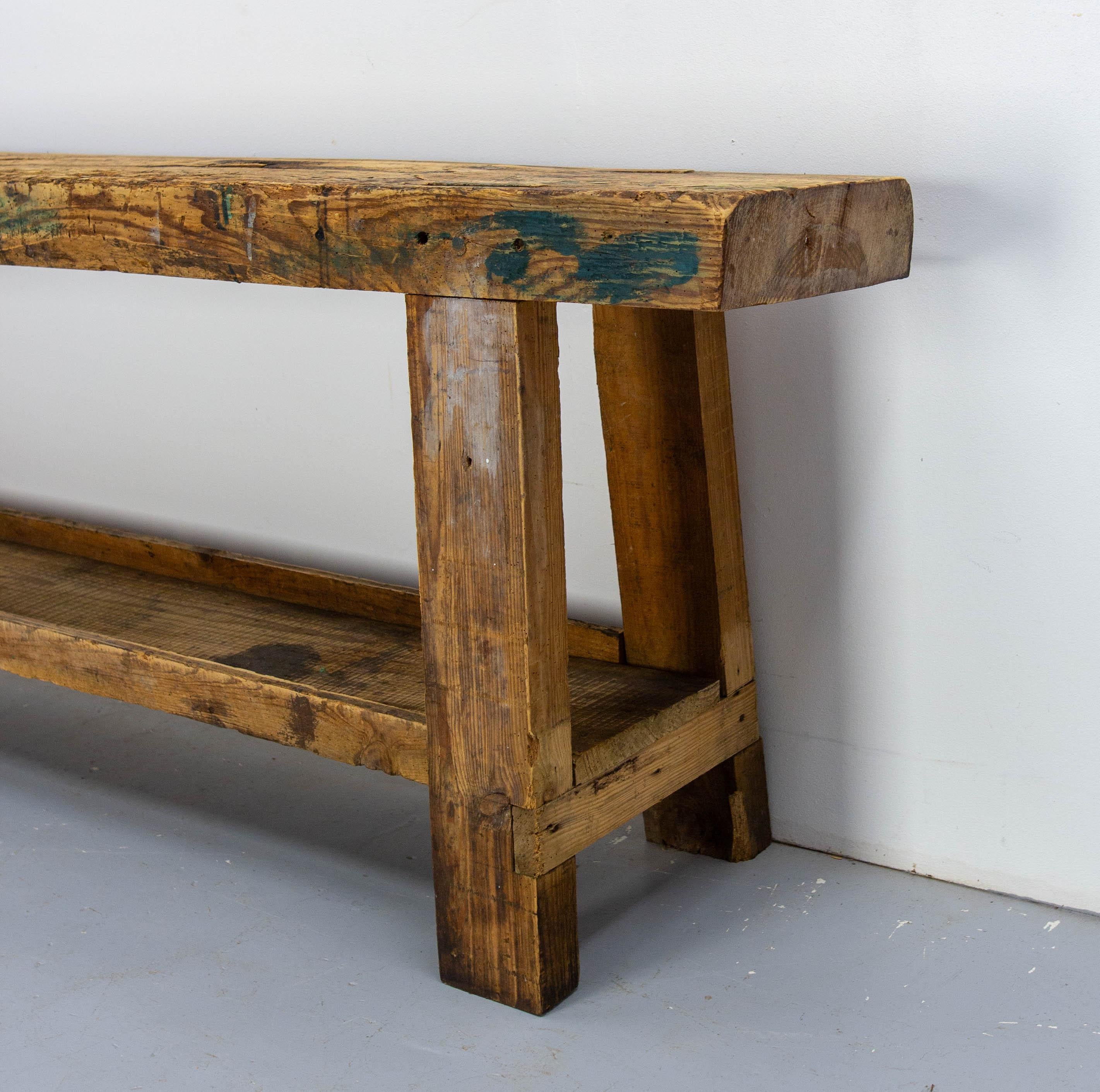 Französischer Vintage-Arbeitstisch oder Konsole aus Buche von Carpenter's Work, um 1960 im Zustand „Gut“ im Angebot in Labrit, Landes