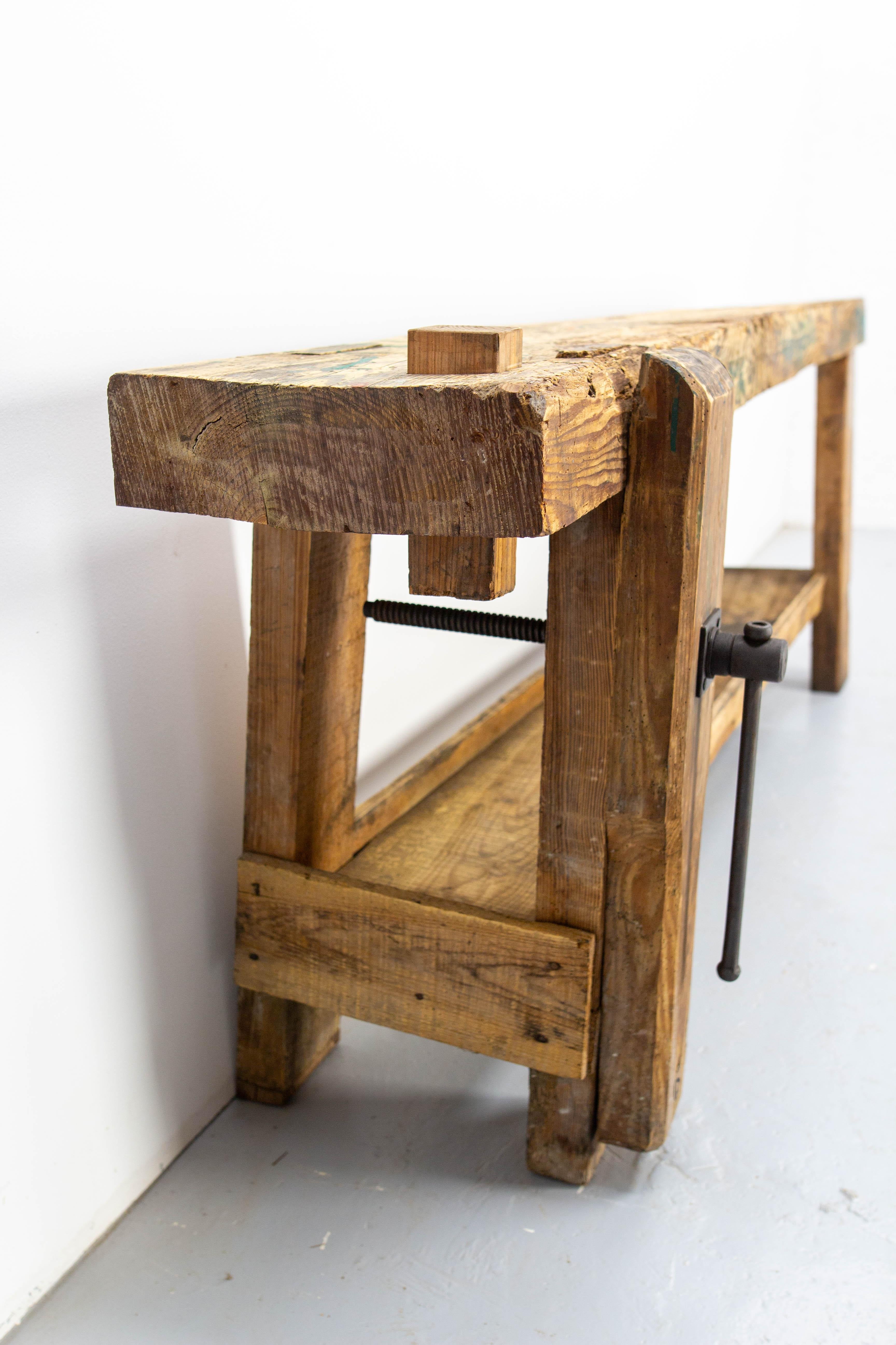 Französischer Vintage-Arbeitstisch oder Konsole aus Buche von Carpenter's Work, um 1960 (Schmiedeeisen) im Angebot