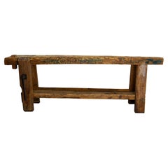 Mesa de trabajo o consola vintage de carpintero francés de haya c 1960