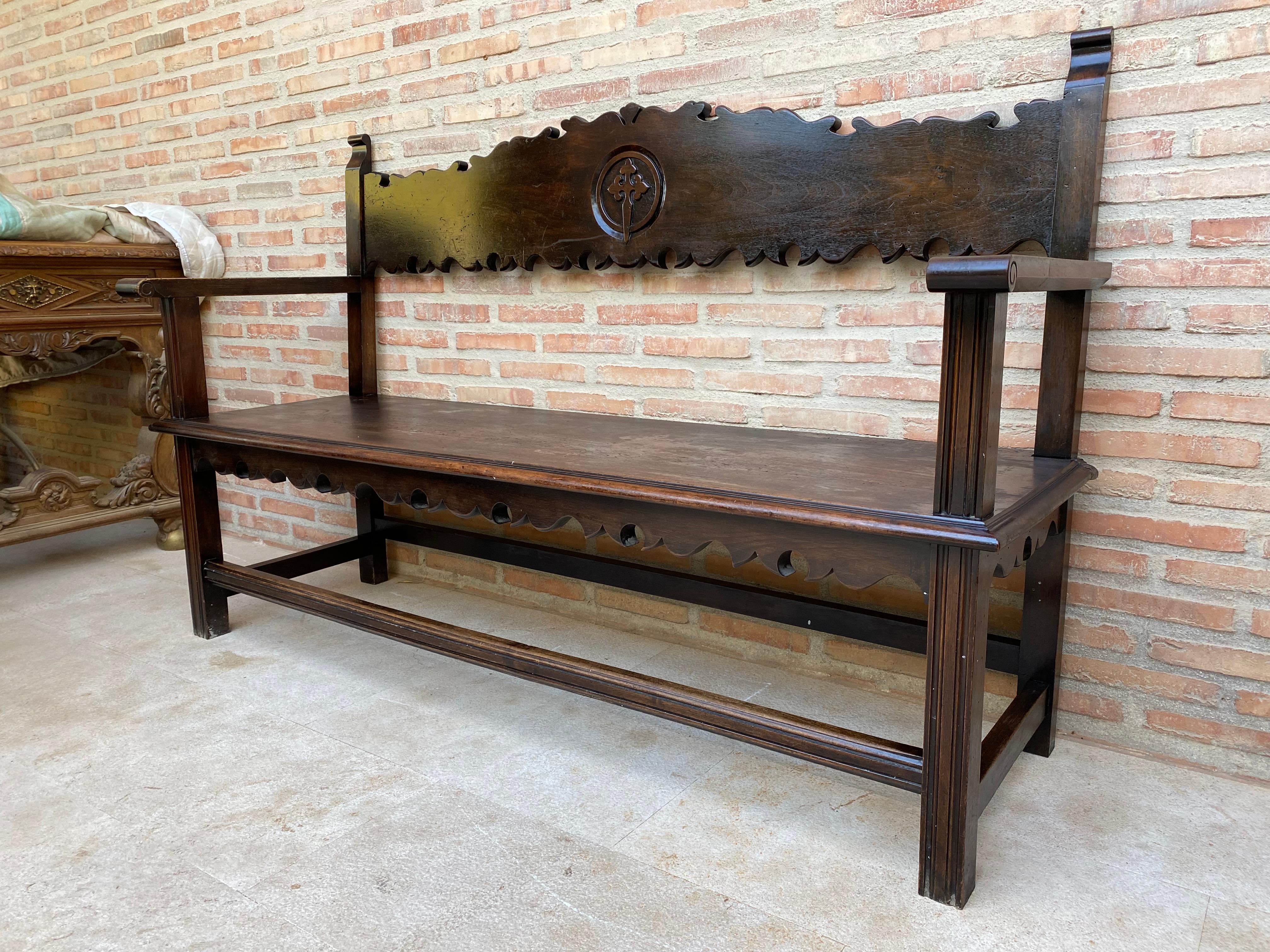 Vintage French Bench in Wood, 1920 In Good Condition For Sale In Miami, FL