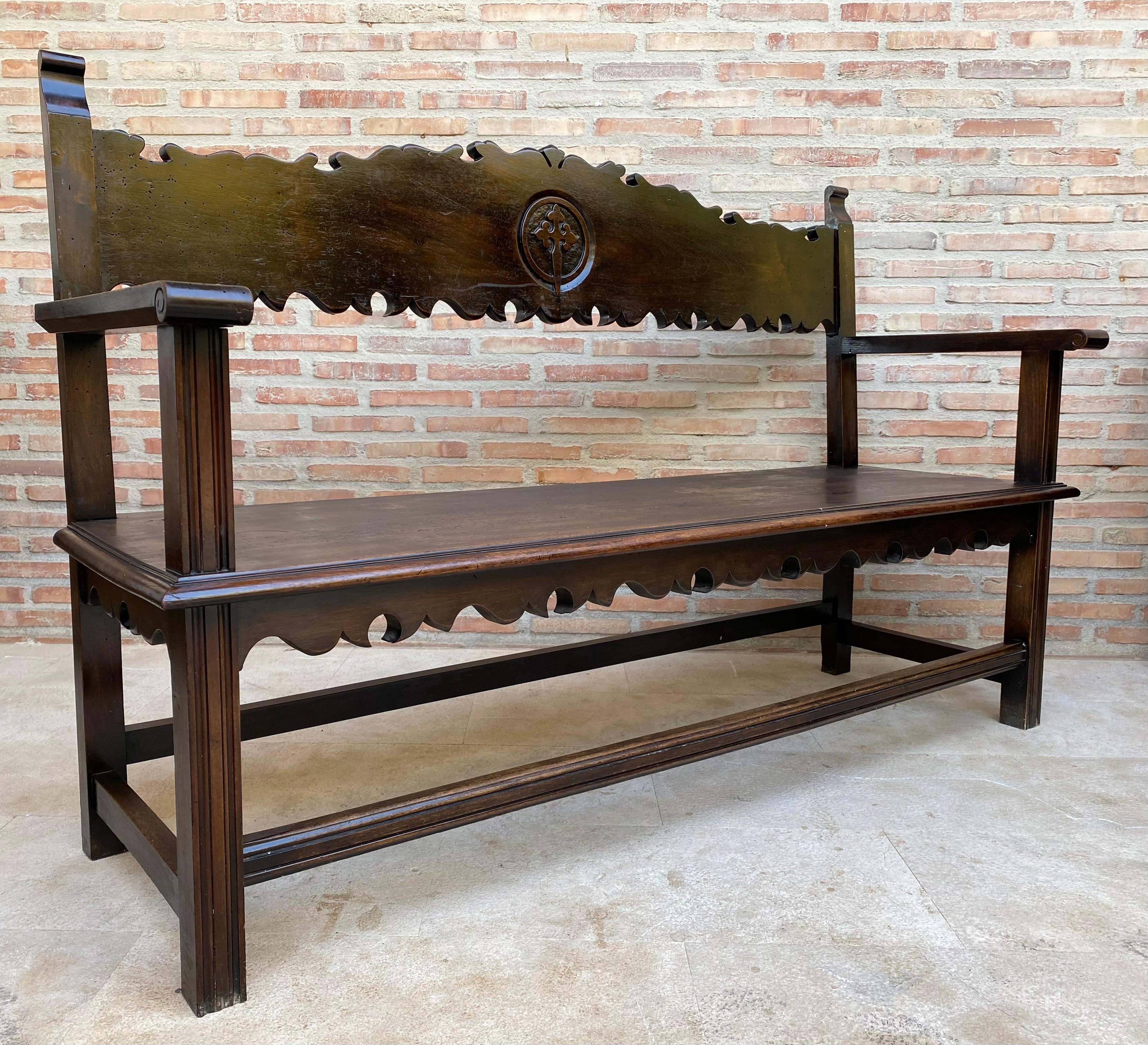 Vintage French Bench in Wood, 1920 For Sale 1