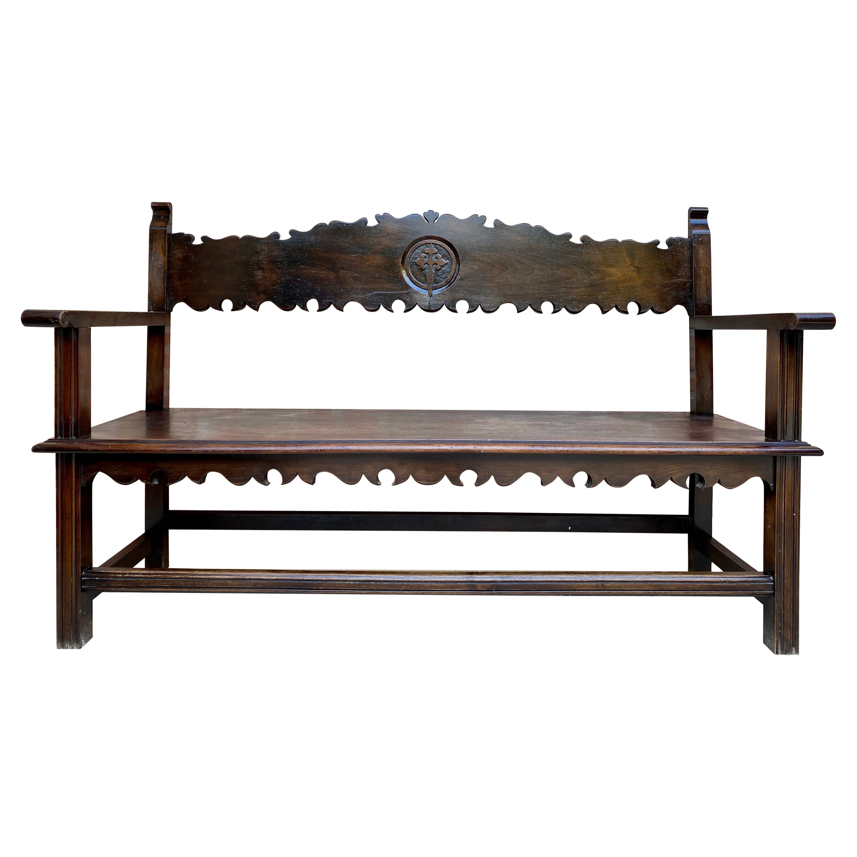 Banc français vintage en bois, 1920 en vente