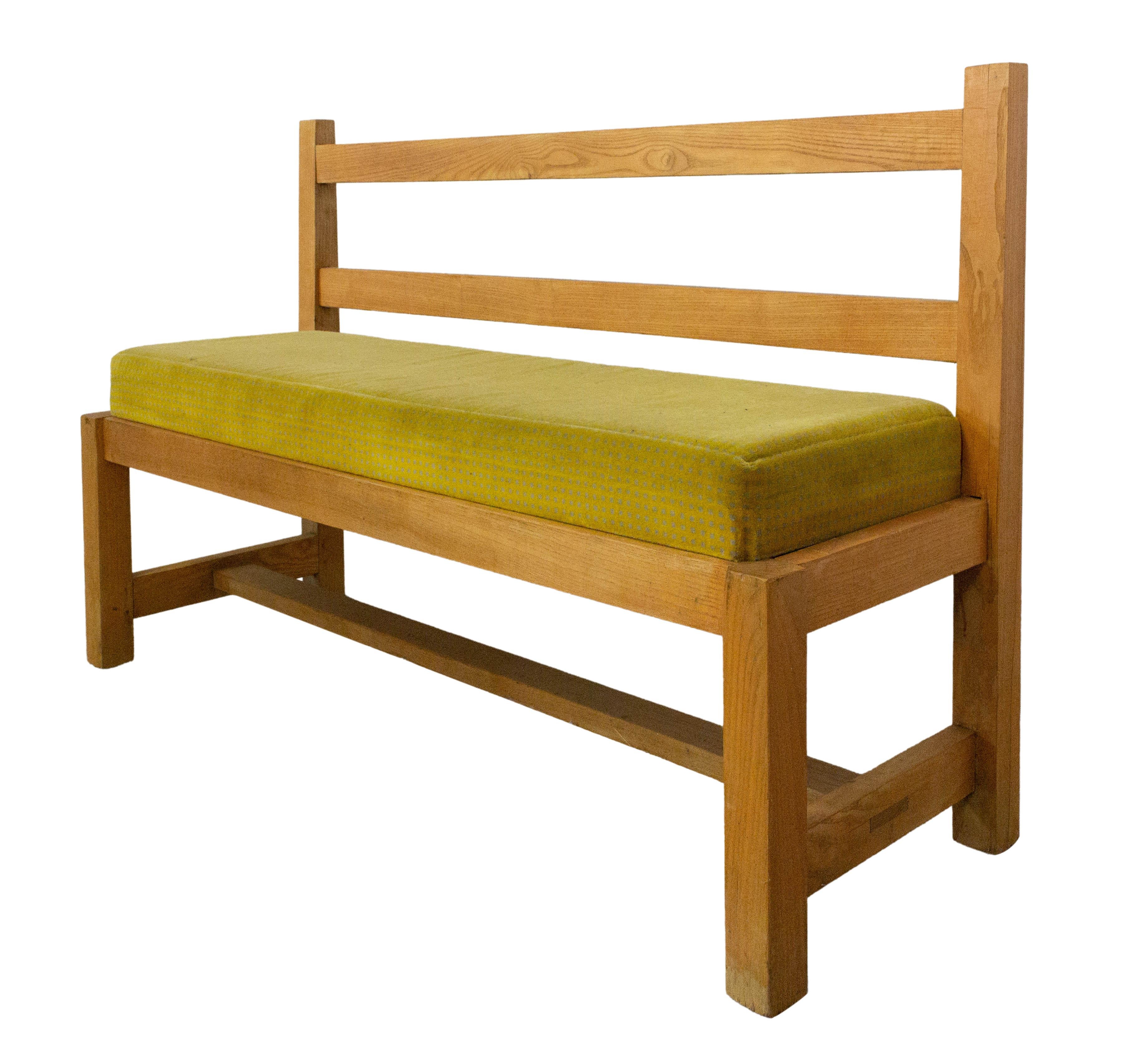 Mid-Century Modern Vintage French Bench with Cushion, 1970s
