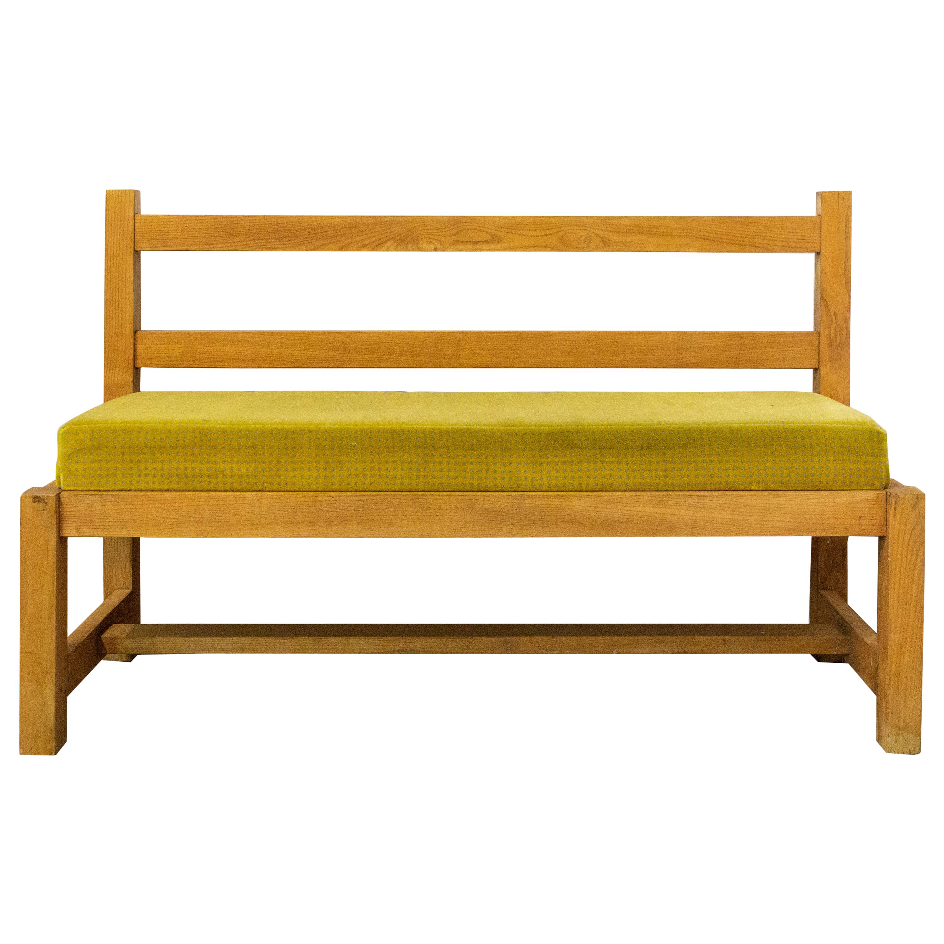 Vintage French Bench with Cushion, 1970s