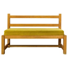 Vintage French Bench with Cushion, 1970s