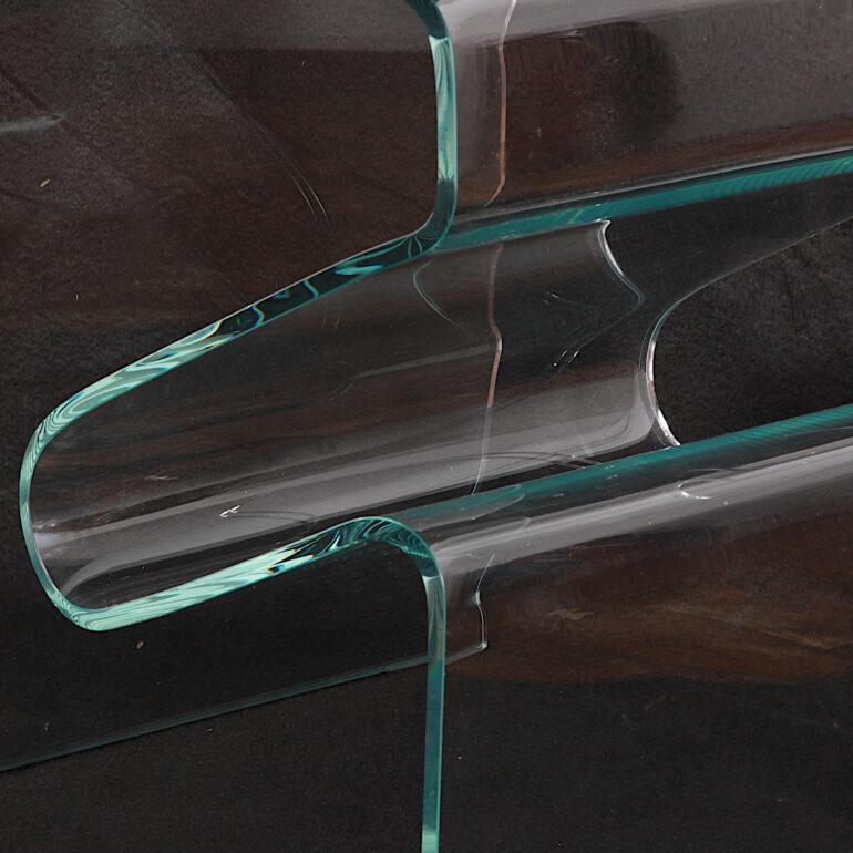 Vintage French Bent Glass Side Table Magazine Rack In Good Condition In Vancouver, British Columbia
