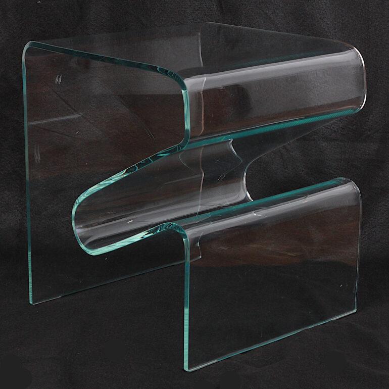 Vintage French Bent Glass Side Table Magazine Rack 2